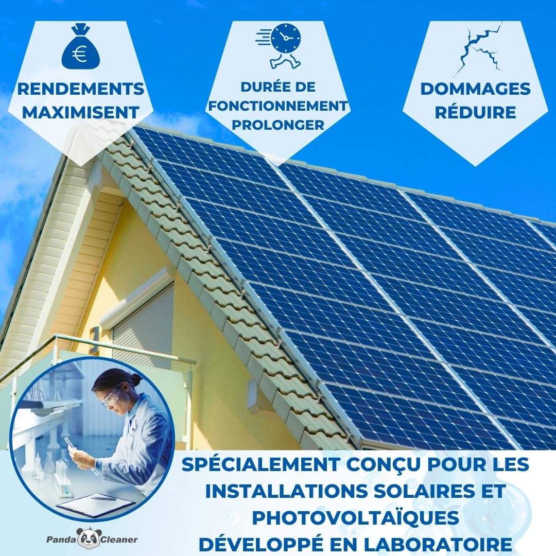 PandaCleaner Nettoyant solaire bio - 2 l de nettoyant photovoltaïque - Haute concentration 1:100 - Nettoyage et extension de la durée de vie - Pour les centrales électriques de balcon (2 x 1 l)