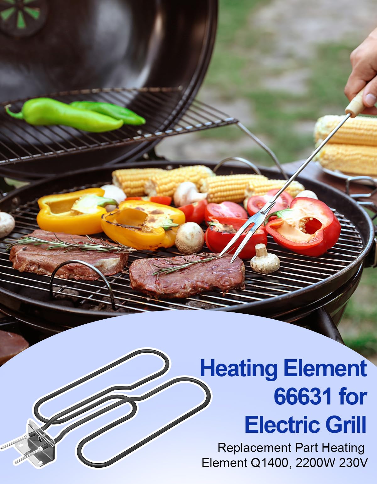Elemento riscaldante di ricambio 66631/65621, Radiante Elettrico per BBQ Weber Q140 Q1400 SUS840, Tubo Bruciatore per Grill per Weber 66631, 80342, 80343, 65620, Resistenza Riscaldante