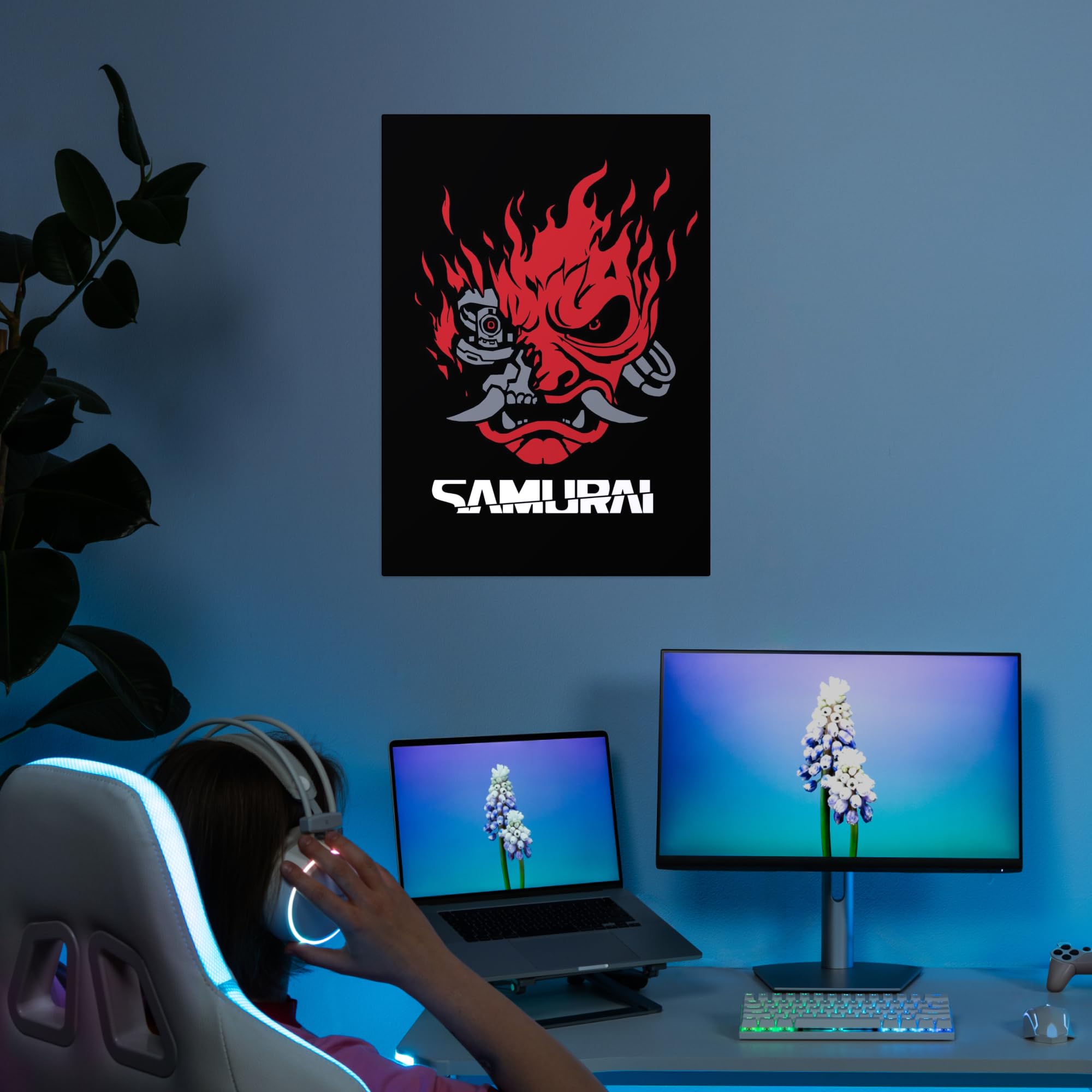 Displate - Póster de Metal - Montado con Imán - Cyberpunk 2077 - Samurai