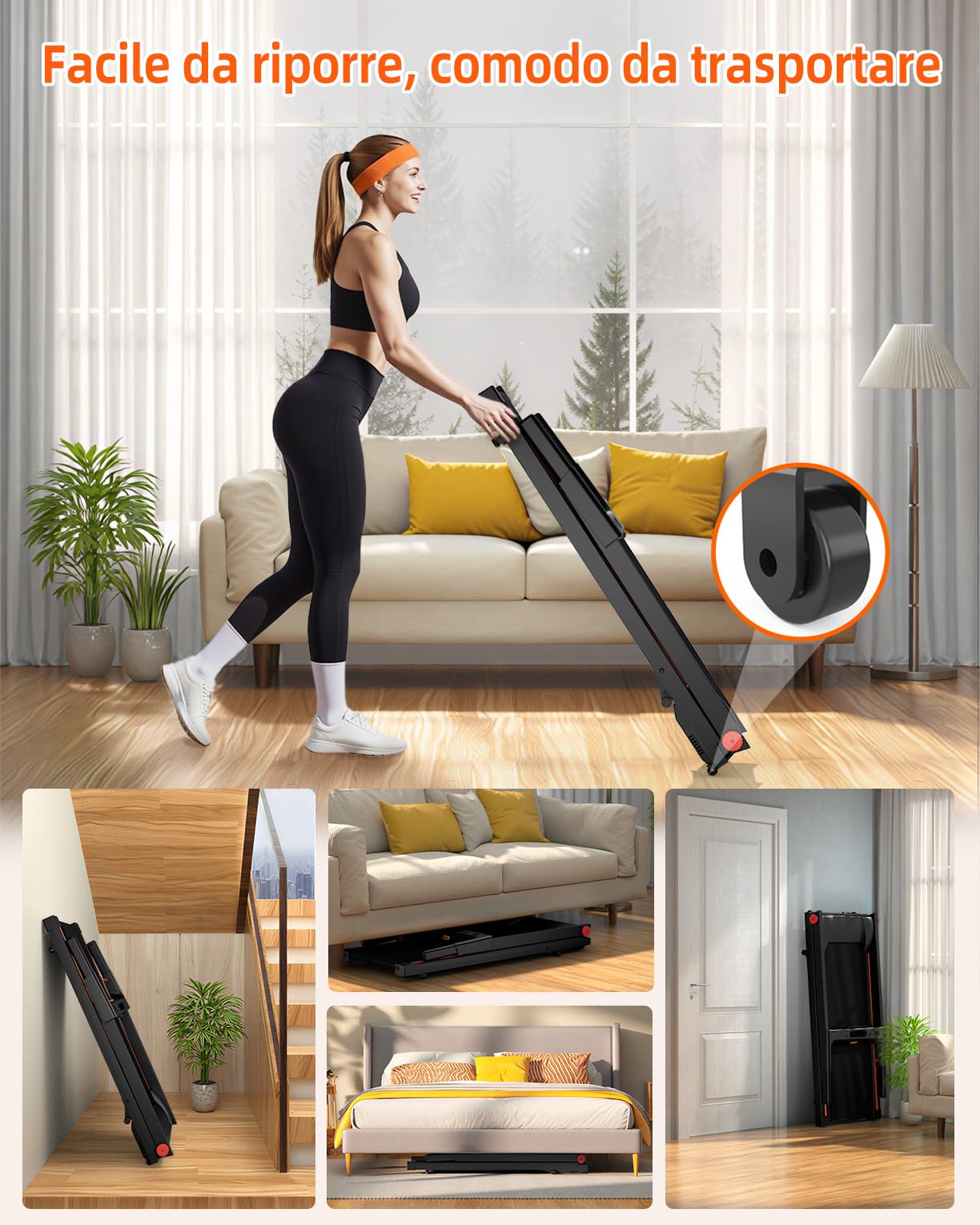 Superun Tapis Roulant Pieghevole, Motore 3,0 CV, Inclinazione 5%, Velocità 12 km/h, Area Corsa 100×42 cm, Portata 136 kg, Controllo APP, Programmi HIIT e MIIT per Uso Domestico