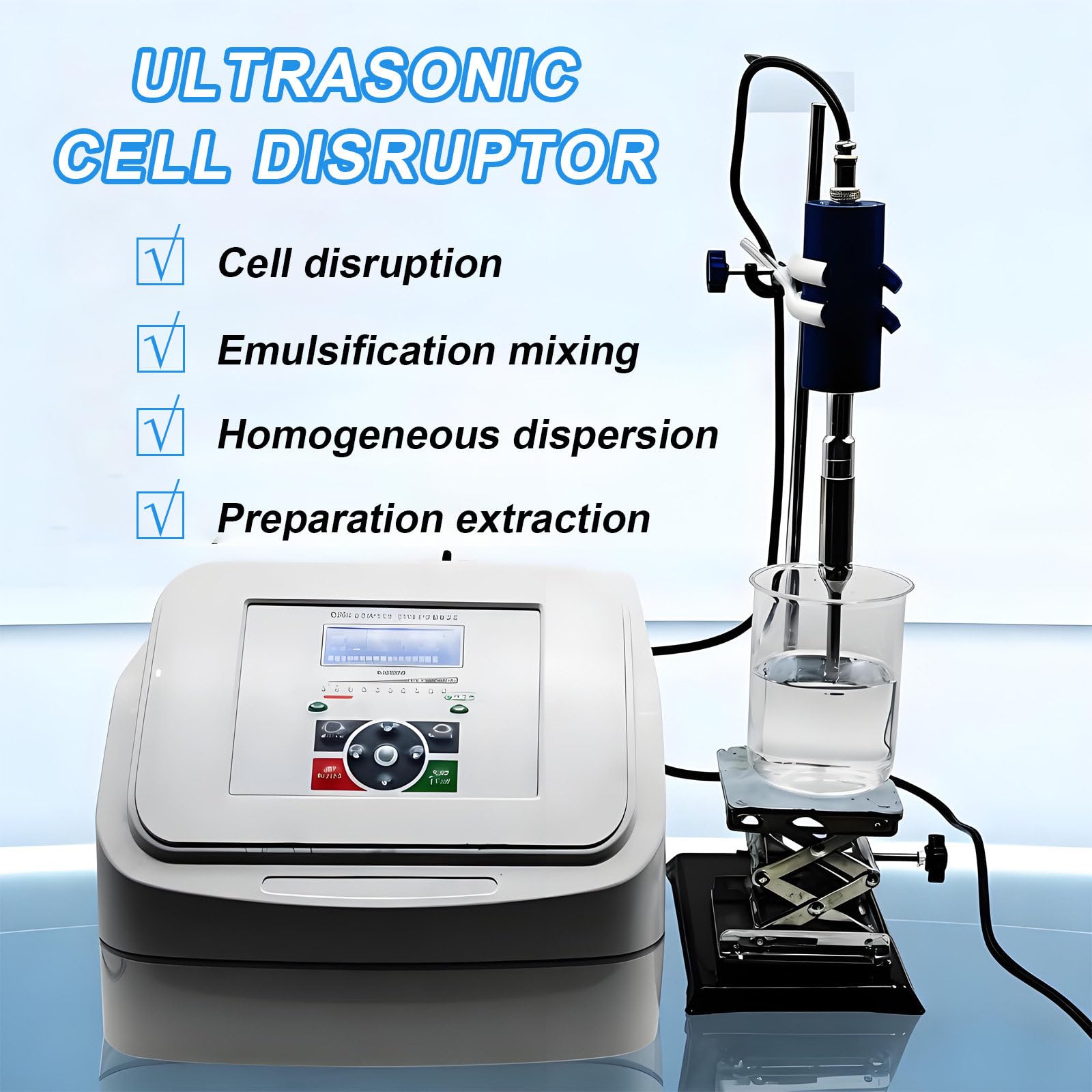 Labor-Dispergier-Emulgator, digitaler Hand-Ultraschallhomogenisator für Labore,2 Betriebsmodi,Timer (1 Sek.–99 Std.), Hochgeschwindigkeitshomogenisator,Ultraschall-Disruptor-Mischer (800 W) 8mmprobe