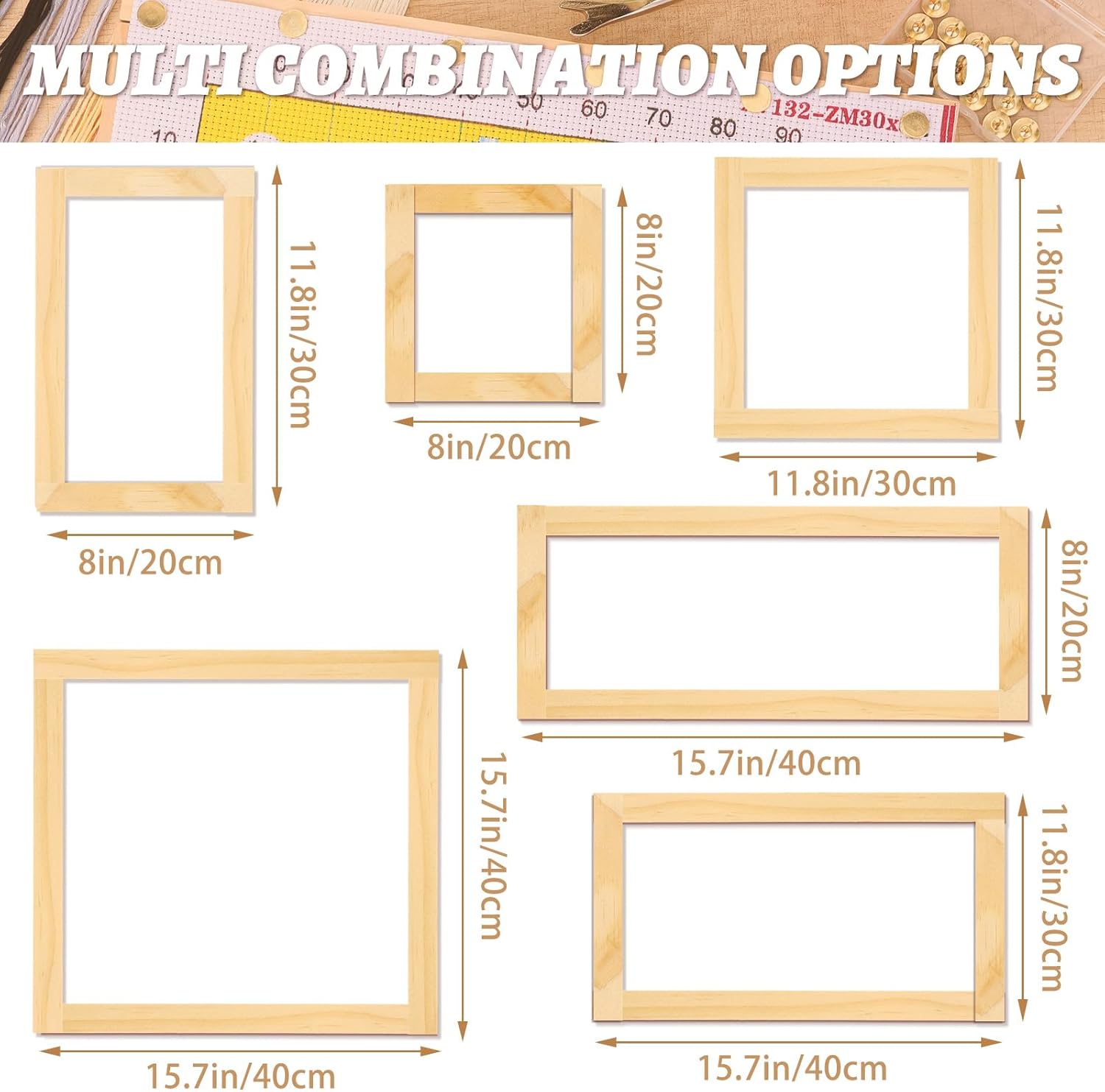 24 PCS Stretcher Bars for Needlework 6 Sizes Wooden Canvas Needlepoint Stretcher Bars with 60 Thumb Tacks and Tacks Remover for Needlepoint Embroidery Stitch Frame Set Bundle with Crafts