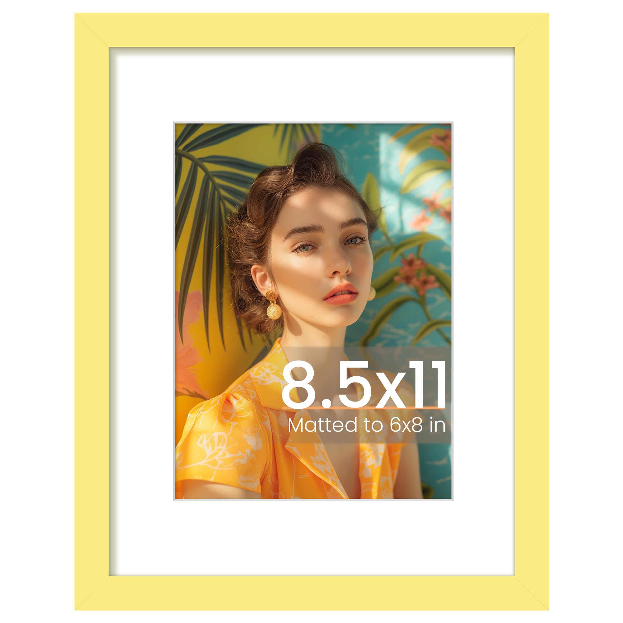 upsimples 8.5 By 11 Picture Frame, Display Pictures 6x8 with Mat or 8.5 x 11 Without, Wall Hanging Photo Frames, Yellow, 1 Pack