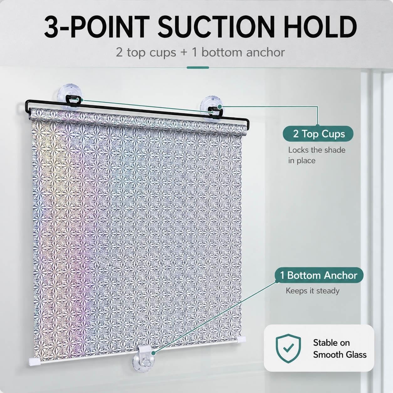 Parasole per Finestra con Ventose, Schermo Riflettente Avvolgibile con 90% Blocco della Luce, Senza Forare per Camera Ufficio Caravan Camper Auto(W 65 x 160 cm)