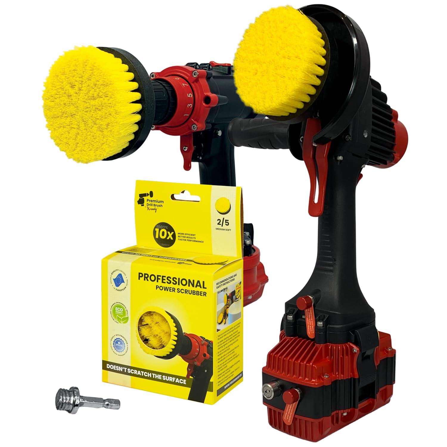 Kornely Premium Drill Brush Professional– 2in1 for Drill & Angle Grinder Medium-Soft 10 cm Yellow | Scratch-Free Cleaning Brush for Tile, Grout, Bathtub, Shower, Fibreglass and Ceramic Surfaces