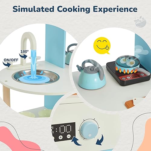 Miniatura 5 de EROMMY Juego de cocina de madera, juego de cocina para niños, juego de cocina para niños, cocina para niños pequeños con 29 piezas de accesorios de