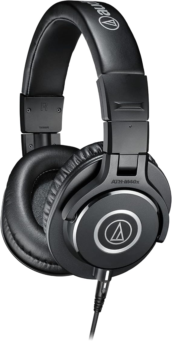 Audio Technica ATH-M40x Professional Studio Monitor Headphone Bundle with Detachable Cables, Pig hog 25 Extension Cable, Detachable Cables, Screw-on 1/4 Adapter & Polishing Cloth