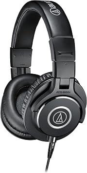 Audio Technica ATH-M40x Professional Studio Monitor Headphone Bundle with Detachable Cables, Pig hog 25 Extension Cable, Detachable Cables, Screw-on 1/4 Adapter & Polishing Cloth