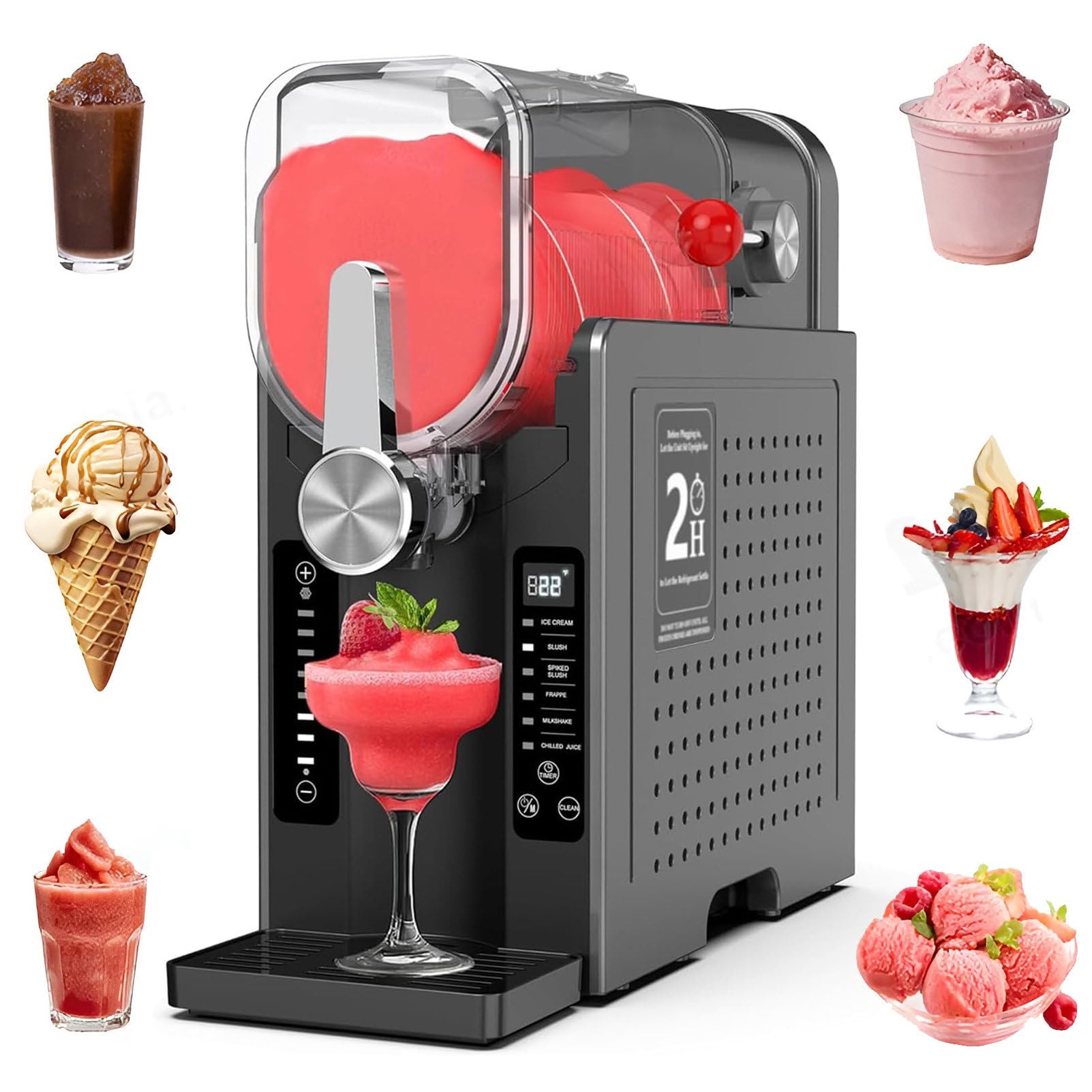 Sorbetière - 6-en-1 Machine à Glace, Milkshakes et Smoothies, Distributeur Glace Molles, Réservoir 1,6L, Écran Tactile, Mode Maintien au Frais, Nettoyage Auto,42cm(L) x19cm(W) x42cm(H)