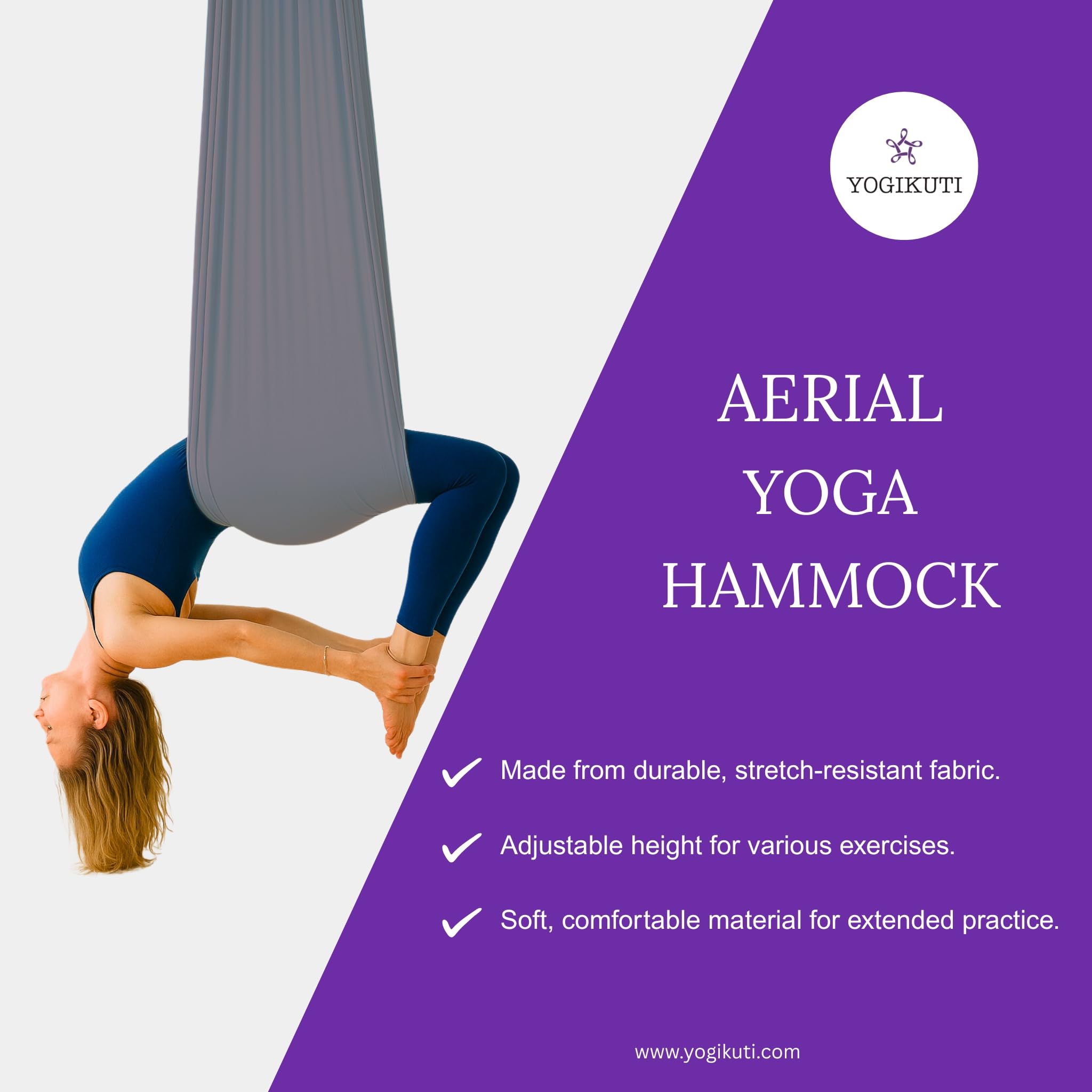 Yogikuti Aerial Yoga – Amaca per yoga volante, per rilassarsi, stretching, riduzione dello stress e mal di schiena (argento)