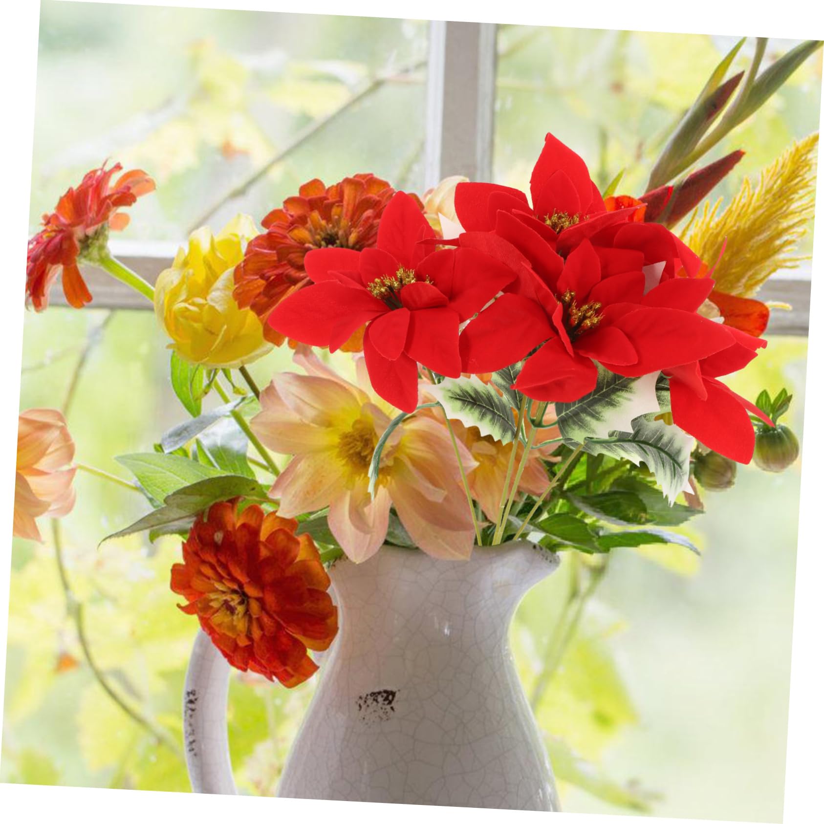 4piezas Flores Artificiales De Poinsettia para Decoración Navideña para De Mesa y Interiores