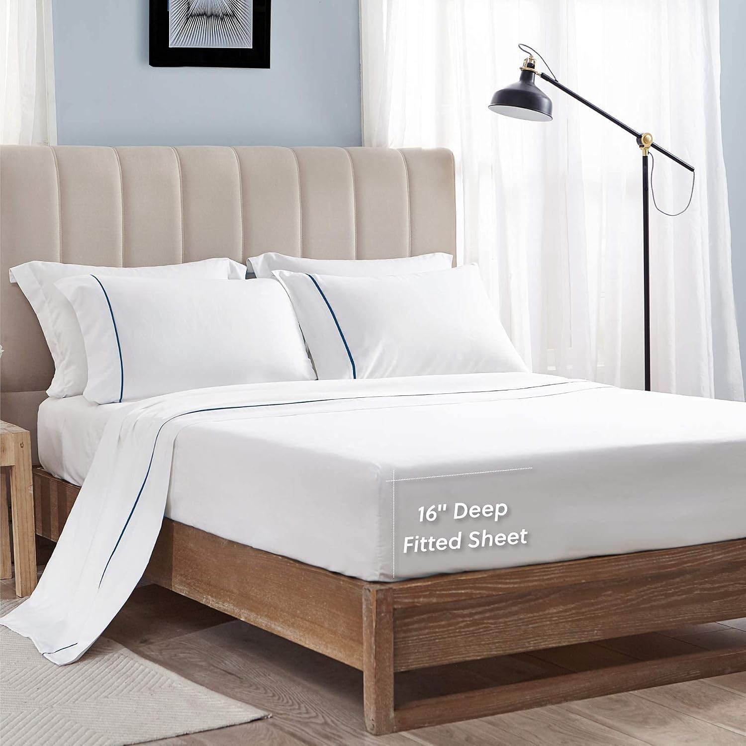 Bedsure Queen Size Sheets Set 6 PC - Deep Pocket Bed Sheets Queen Soft Brushed Microfiber, 1800 Hotel Luxury Bed Sheets Set, Wrinkle and Fade Resistant, White