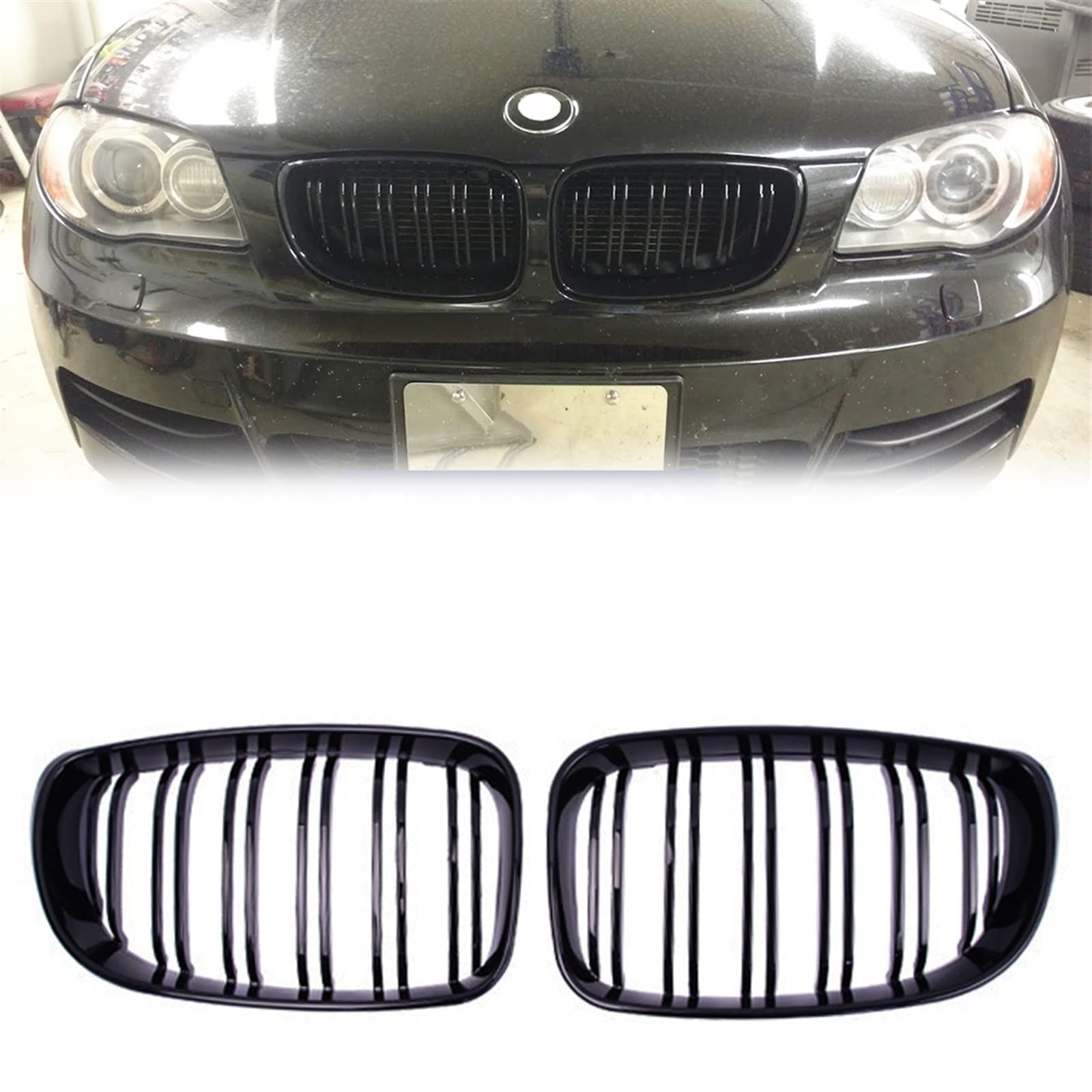 Grille de rein avant noir brillant pour BMW E81 E87 E82 E88 double ligne - 8