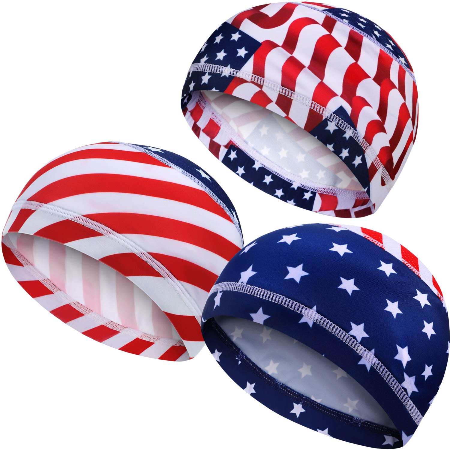 SATINIOR Sweat Wicking Skull Cap, Cooling Cycling Hat for Men and Women (Red White Blue)