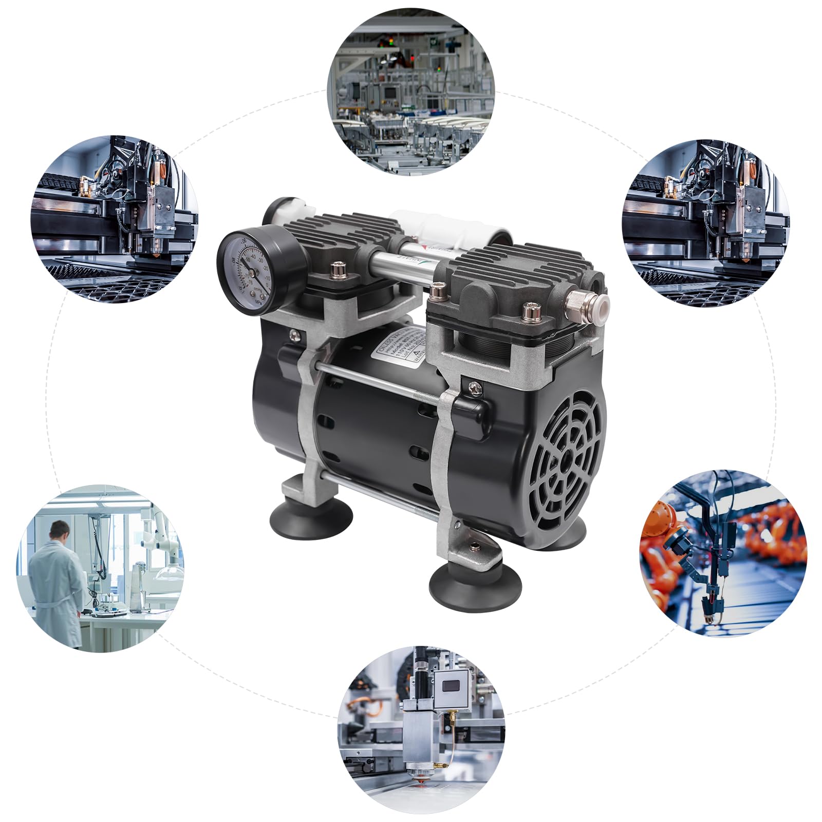 BST-V100S - Bomba de vacío sin aceite de 150 W, bomba de vacío de doble pistón, presión negativa de 90 kPa, presión máxima de 2 bares, ruido ≤ 48 dB, conexión G1/4, para laboratorio