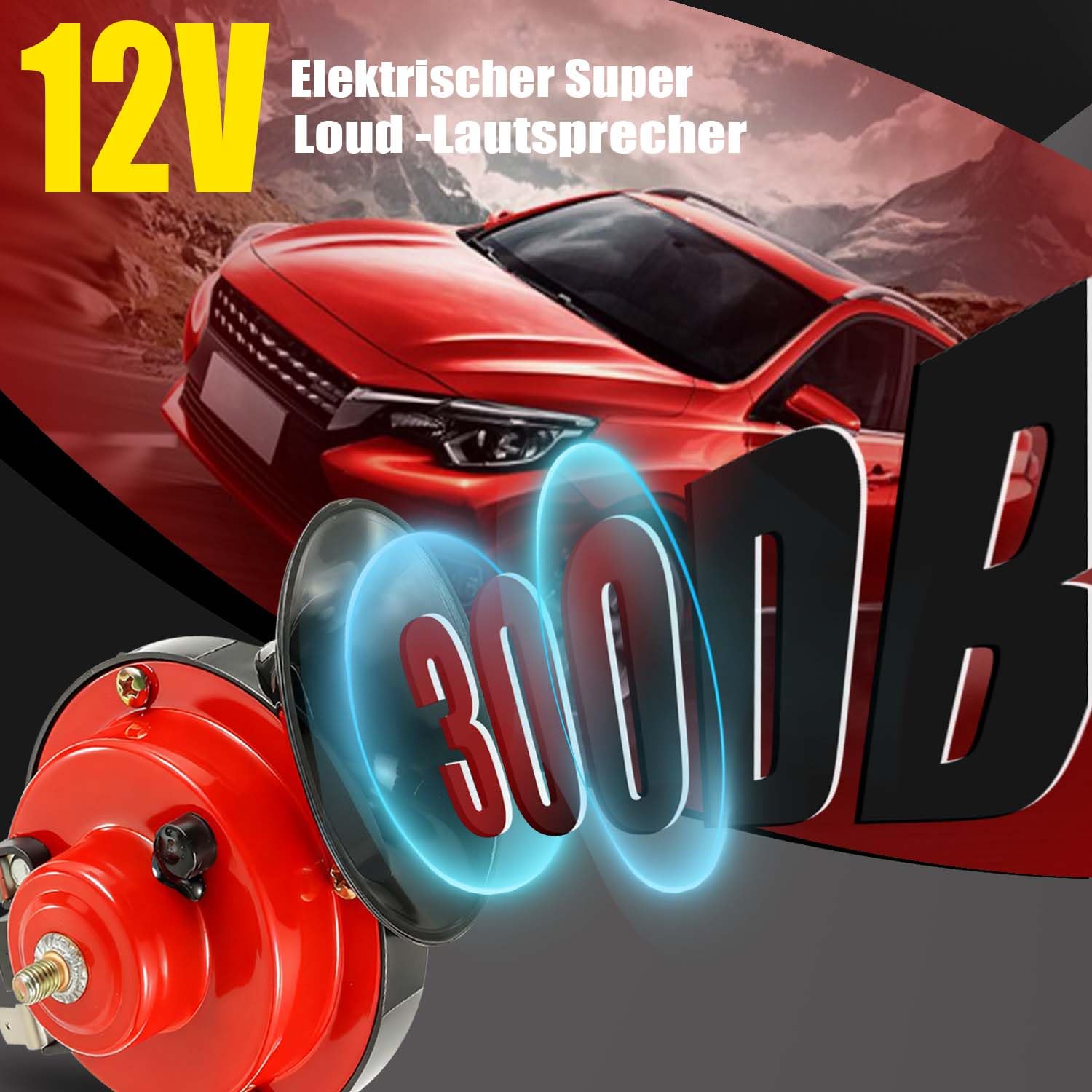 Confezione da 2 clacson ad aria compressa da 300 dB, clacson elettrico a lumaca da 12 V, clacson ad aria compressa impermeabile universale per auto, camion, moto, barca (rosso)