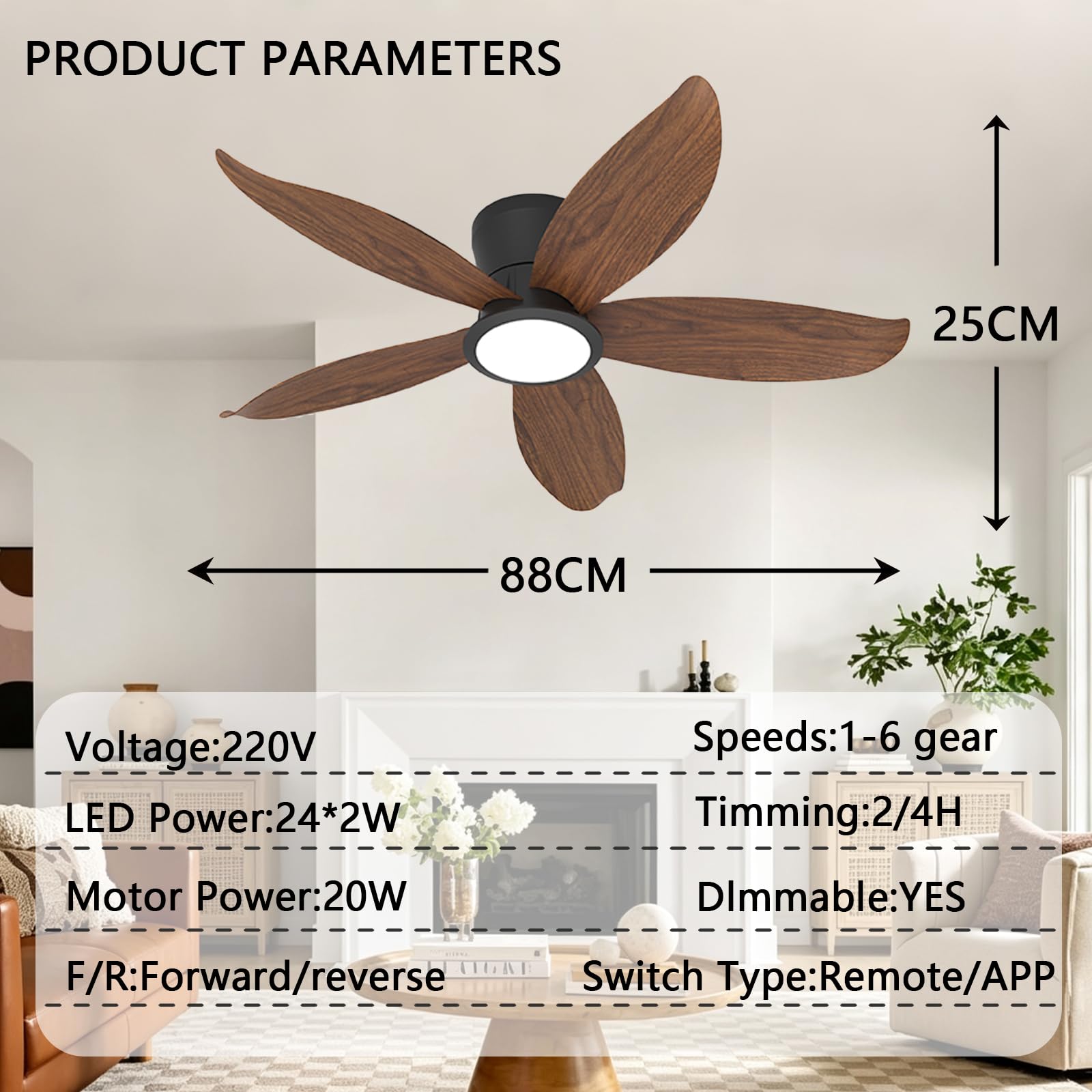 Inrosy Lampen Mit Ventilator 6 Stufiger Reversibel Leiser Betrieb Deckenlampe Mit Ventilator Geeignet füR Schlafzimmer KüChen Und Esszimmer,Walnussfarben-36