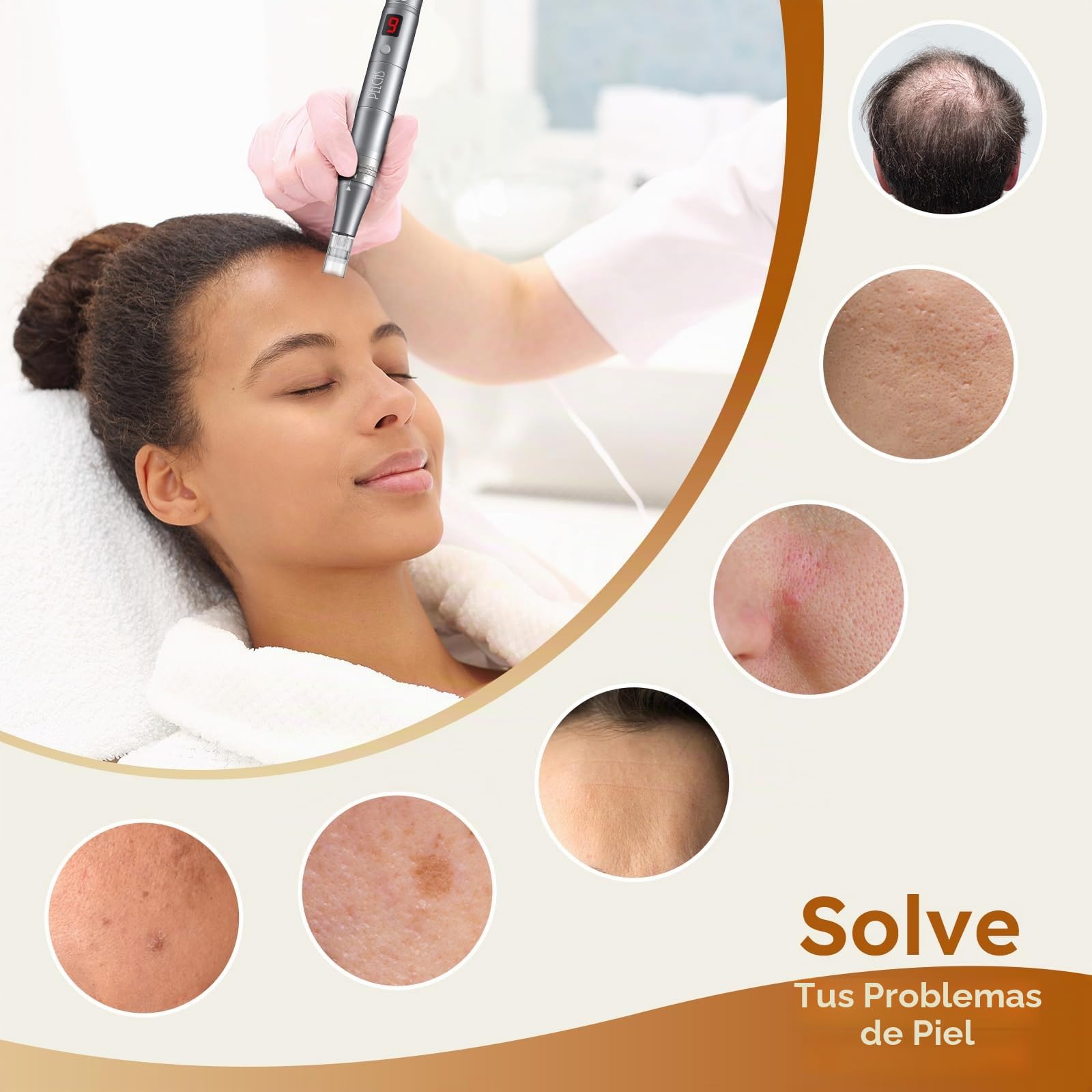 PELCAS 9 Velocidades Dermapen con Pantalla LCD Dermapen Profesional con 12 Cartuchos Derma Pen Recargable Tipo C para el Cuidado de la Piel-Negro