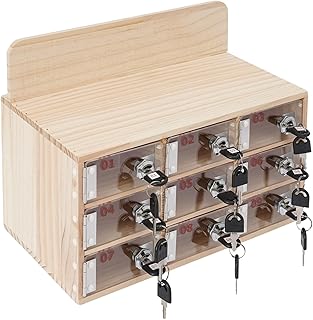 9 Slots Cell Phone Storage Box Clear Acrylic&Wood Wall-Mounted Cell Phone Lockers Storage Cabinet Bin with Door Locks and Keys for Classroom School Students Office Factory Employees