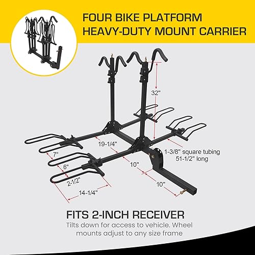 Miniatura 3 de Stromberg Carlson BC-204HD Soporte de plataforma resistente para bicicletas, soporte de enganche plegable para 4 bicicletas, se adapta a receptor de