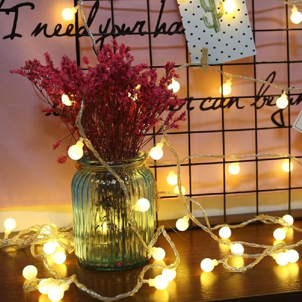 Battery Operated String Lights - 32ft 80 LED Globe String Lights with Timer& Memory Function & 8 Modes String Lights for Christmas Patio Party Indoor Outdoor Bedroom (warm white ball)