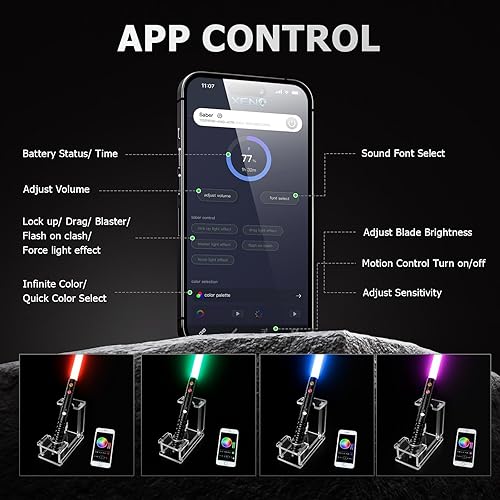 Miniatura 7 de CVCBSER - Sable de luz para duelo, con control de movimiento aumentado, 12 efectos de sonido y 16 colores intercambiables, empuñadura de metal,