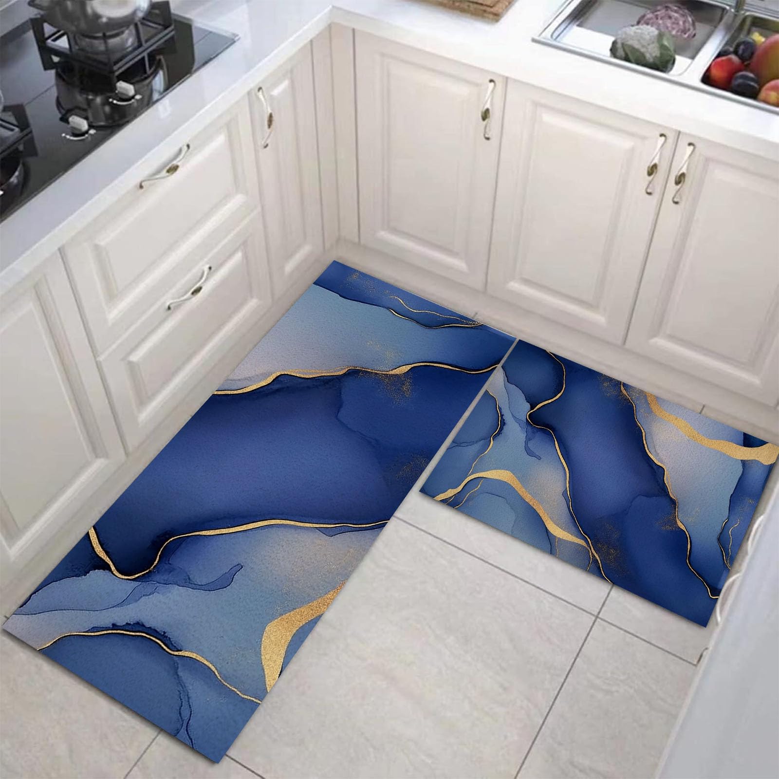 Alfombra de cocina antifatiga e impermeable con diseño moderno de flujo de tinta