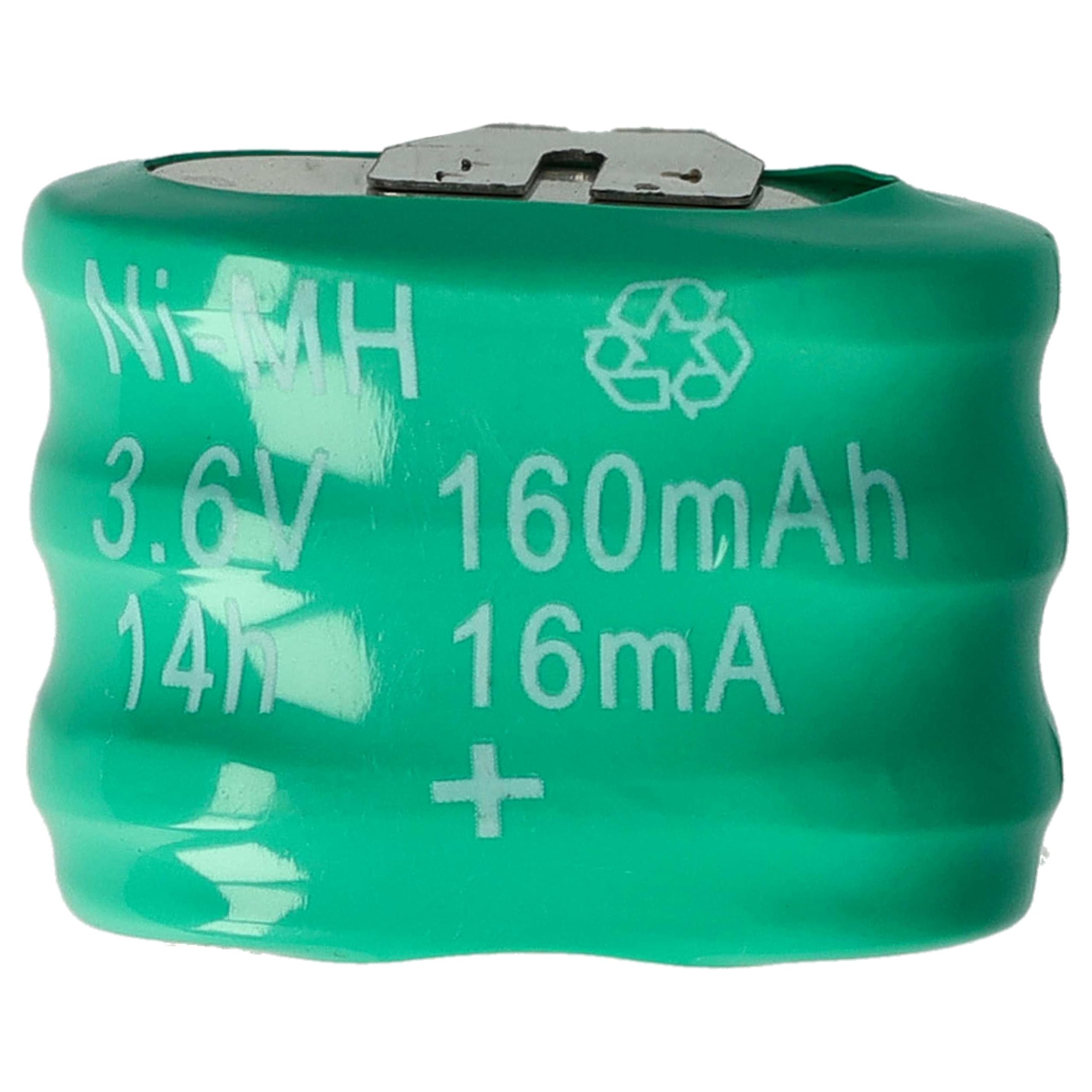 vhbw 100x NiMH Batería de botón de Repuesto Tipo 3/V150H 3 Pines 150 mAh 3,6 V Compatible para lámparas solares, etc.
