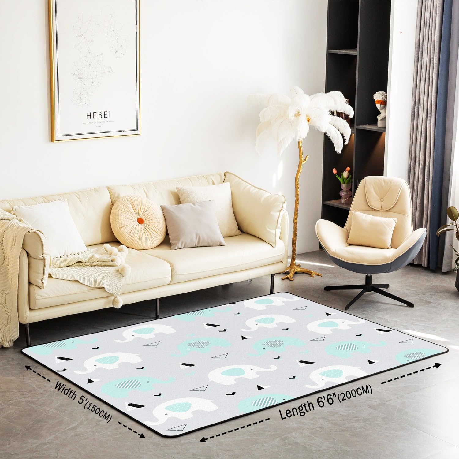 Dywaniki do salonu dla dzieci, słoń, 100 x 150 cm, boho, egzotyczny styl, mata podłogowa dla chłopców, dziewcząt, nastolatków, dekoracja 3D, wzór dzikich zwierząt, dywan dekoracyjny dywan