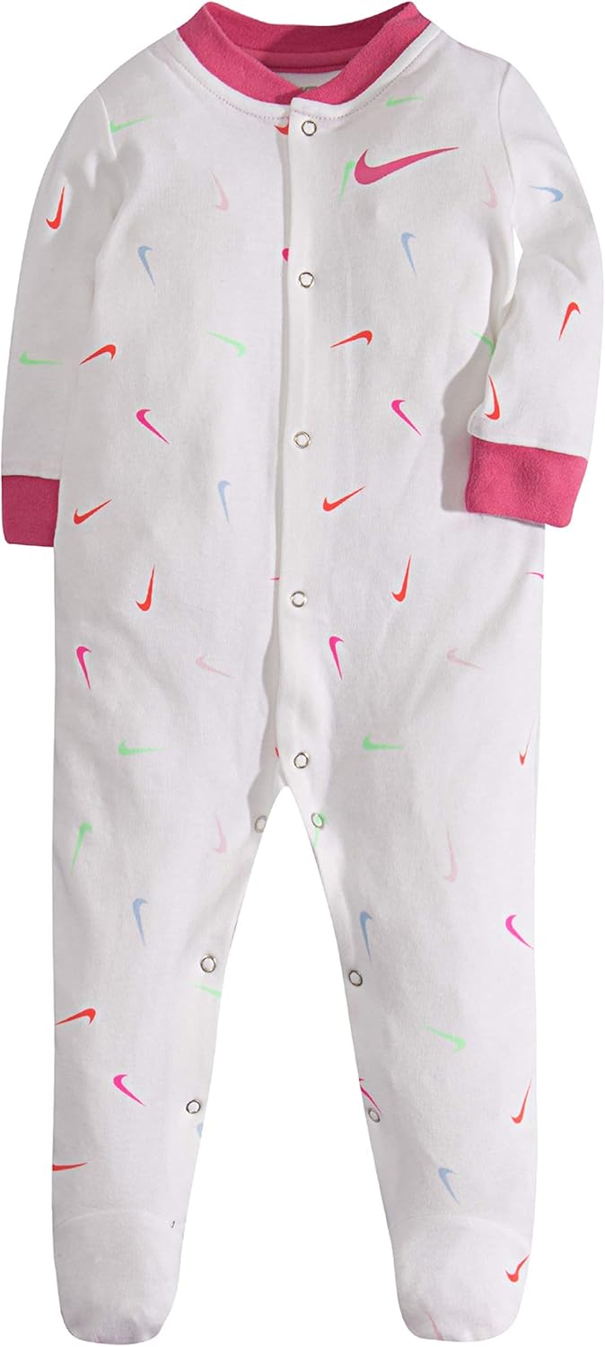 NIKE Children's Apparel Kid's Graphic Footed Coverall Pants, White Swoosfetti, 3M