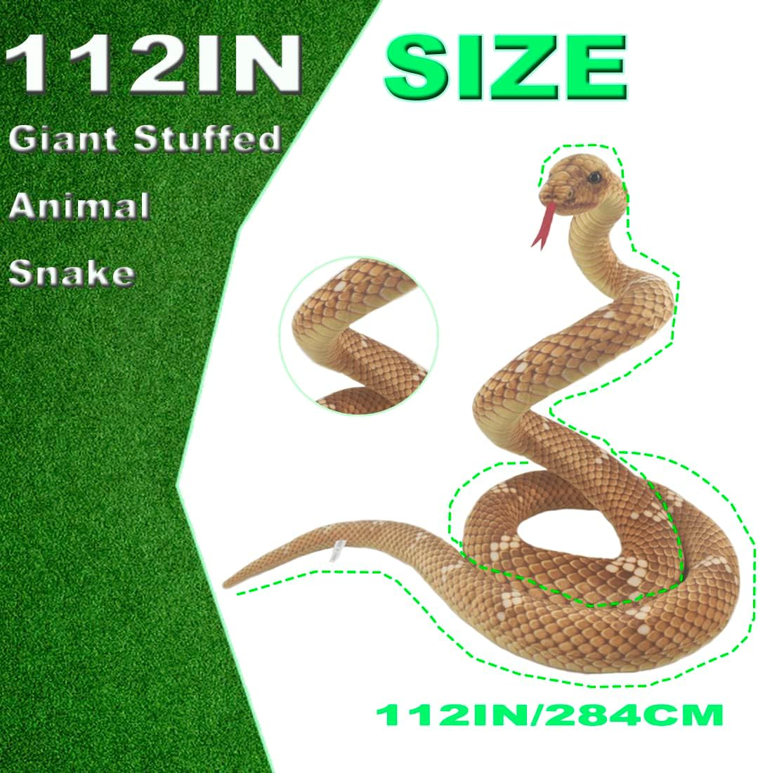 112 Inch Stuffed Animal Snake Giant Stuffed Snake Kids Toys Stuffed Animal Prank Props Plush Giant Anaconda (Brown) - Image 6
