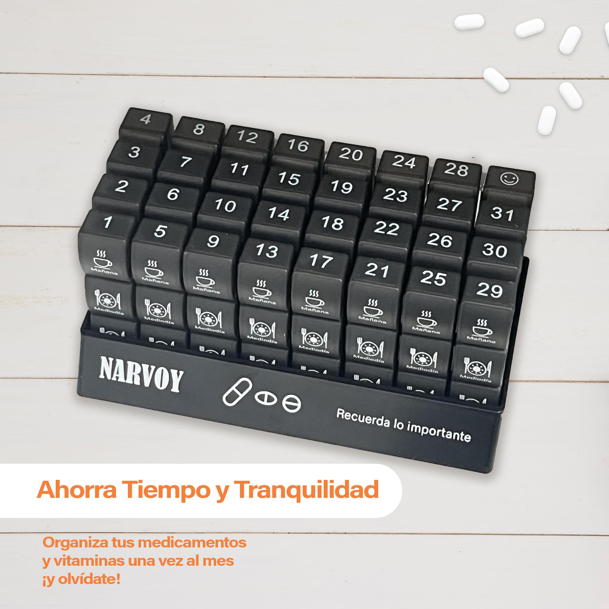 Pastillero Mensual 3 Tomas Español, Pastillero para 31 días 3 veces al día, Organizador Medicamentos 3 compartimentos, Pastillero Semanal 3 tomas mañana-mediodía-noche, Pastillero Viaje para Vitaminas