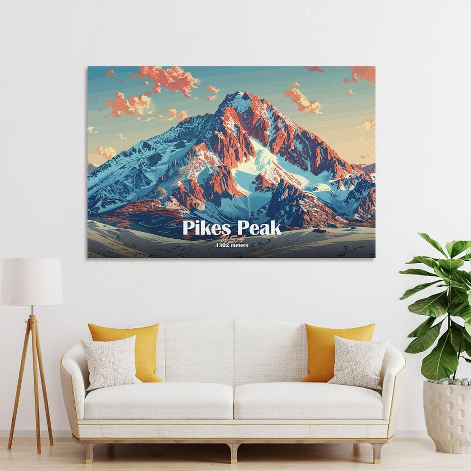 Junmoney Pikes Peak Mountain Illustration Room Decor Wall Art, 20x30inch(50x75cm), for Entrance Walls, Hall Decor Or Foyers, A Neat Decor Update for Hallways