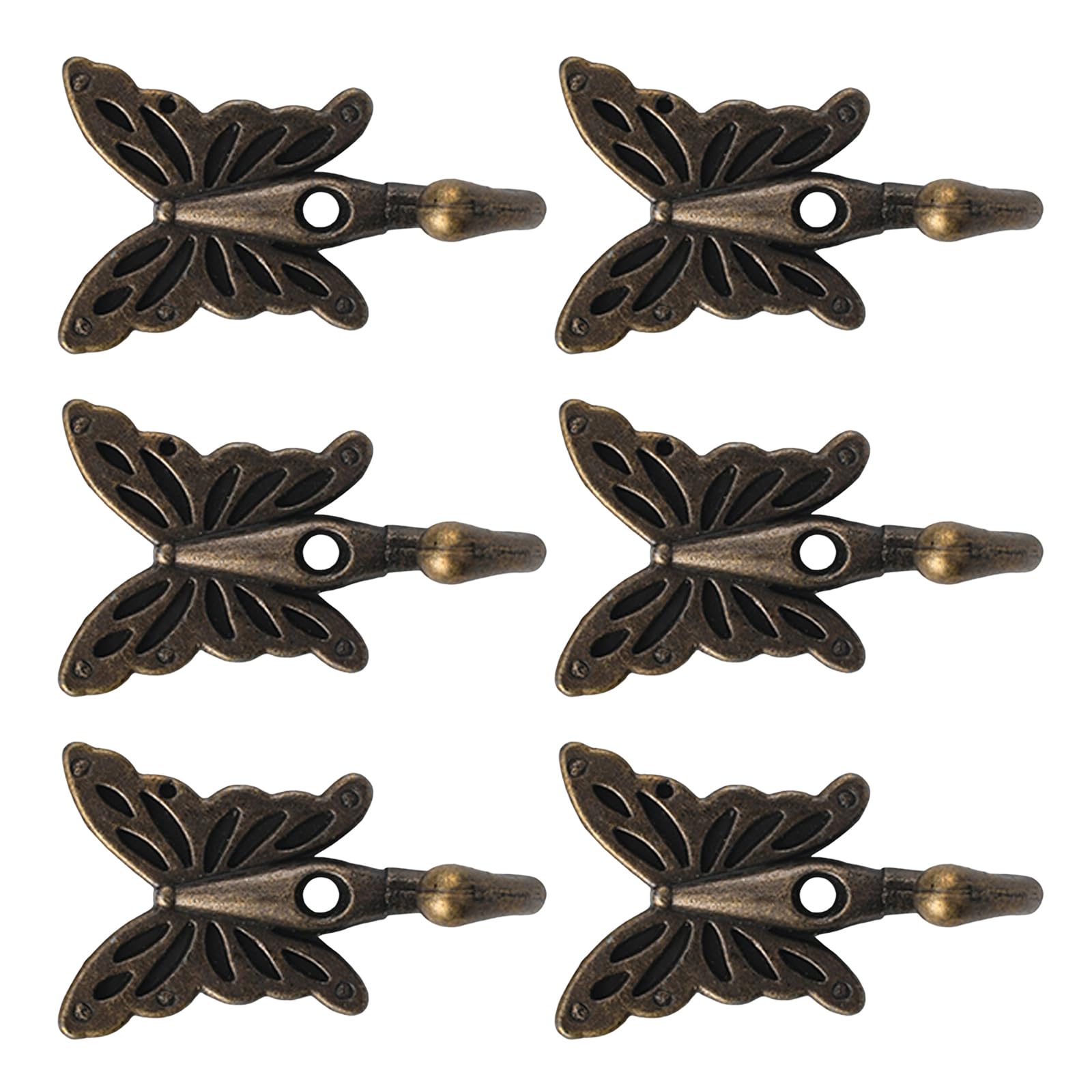Pyasuye Green Bronze 6Pcs Vintage Butterfly Shaped Wall Hooks Elegant Zincs Alloy Coat Hanger For Home Decoration And Storage Metal Mixture Coat Hook