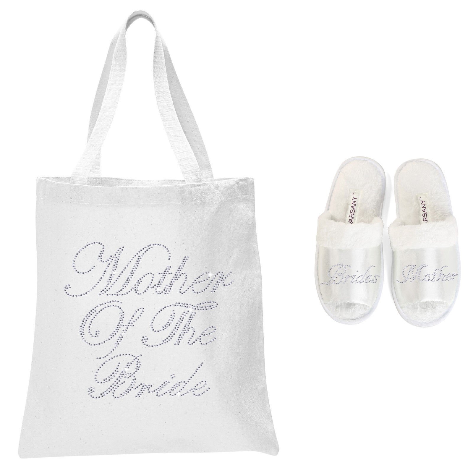 Varsany Personalised Tote Bag & Bride Slippers Decorated with Rhinestone Crystals - Team Bride Bags - Convenient Size, Durable Quality