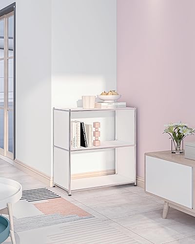 Vista 2 de Estantería de metal de 2 niveles de 32 pulgadas, organizador de almacenamiento abierto para sala de estar, dormitorio, mesa auxiliar o mesita