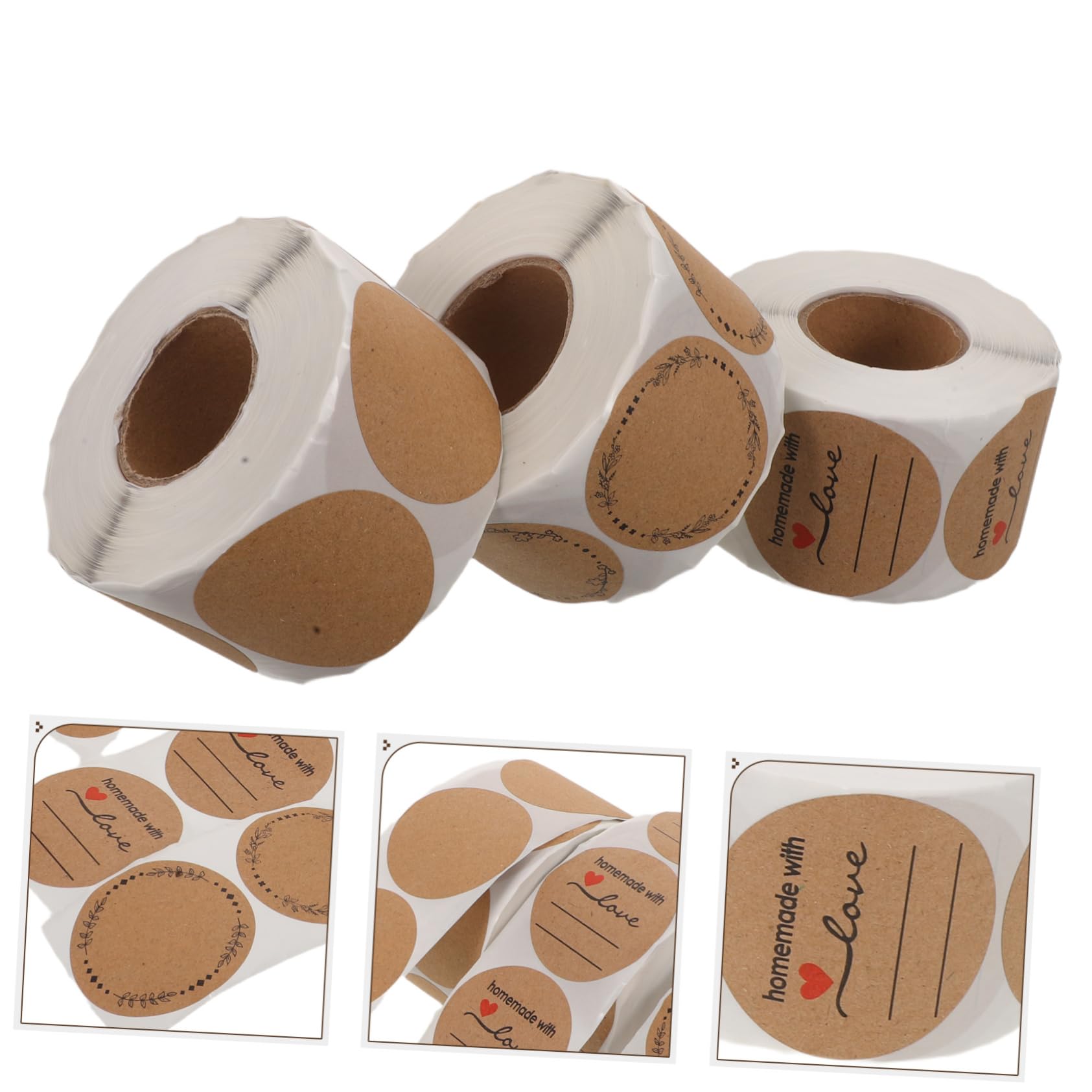 3pezzi Etichette Adesive Circolari in Kraft Piccole Etichette Autoadesive Marroni Per Chiusura Buste Barattoli Di Bottiglie Di Essenziale Contenitori Per Alimenti Scatole Regalo De