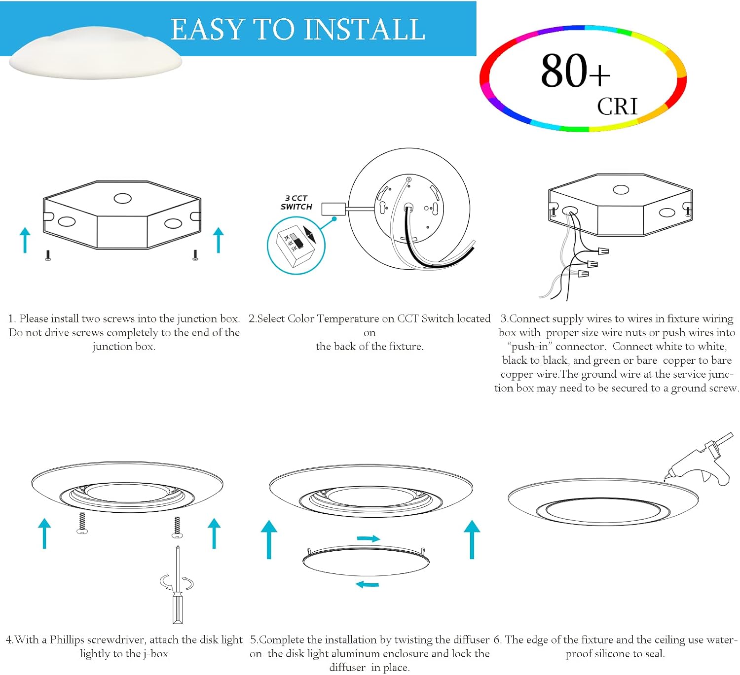 Surface Mount LED Disk 4 inch Dimmable Light, 10W, 600 Lumens, Multiple Color Options 3000K | 4000K | 5000K, LED Ceiling Light in White Finish. (Pack of 1)