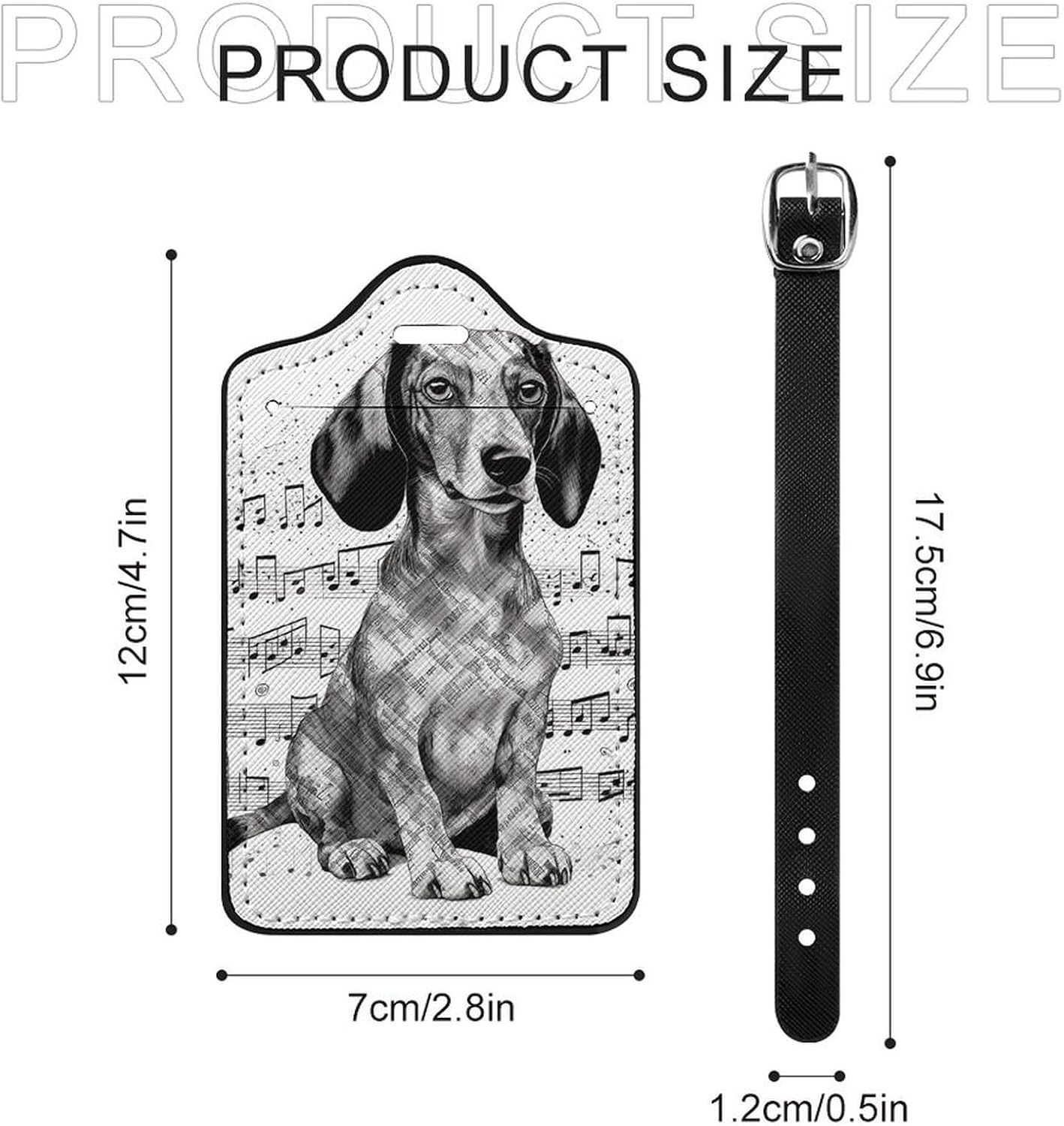 Dachshund Music Notes Personalized Luggage Tags for Suitcases, Cute PU Leather Travel Luggage Tags, Suitcase Identifier Name Baggage Tag, Bag Tag for Men Women Luggages Handbags image 2
