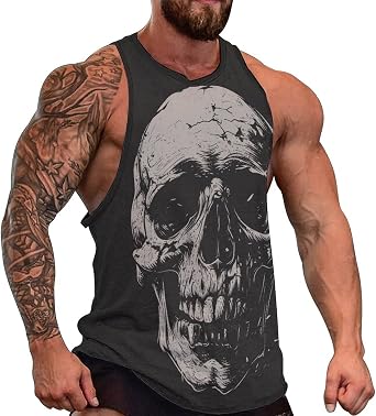HOTYD Graphic T Shirts for Men Novelty Skull Print Tank Tops for Men Sleeveless Summer Cotton Shirts for Men Plus Size Lightweight Gym Shirts for Men Workout 2XL
