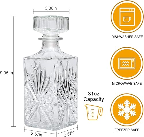 Miniatura 2 de Botella de vidrio, decantador de whisky de 31 onzas, delicado juego de decantadores para tequila, brandy, escocés y vodka, regalos, decoración de