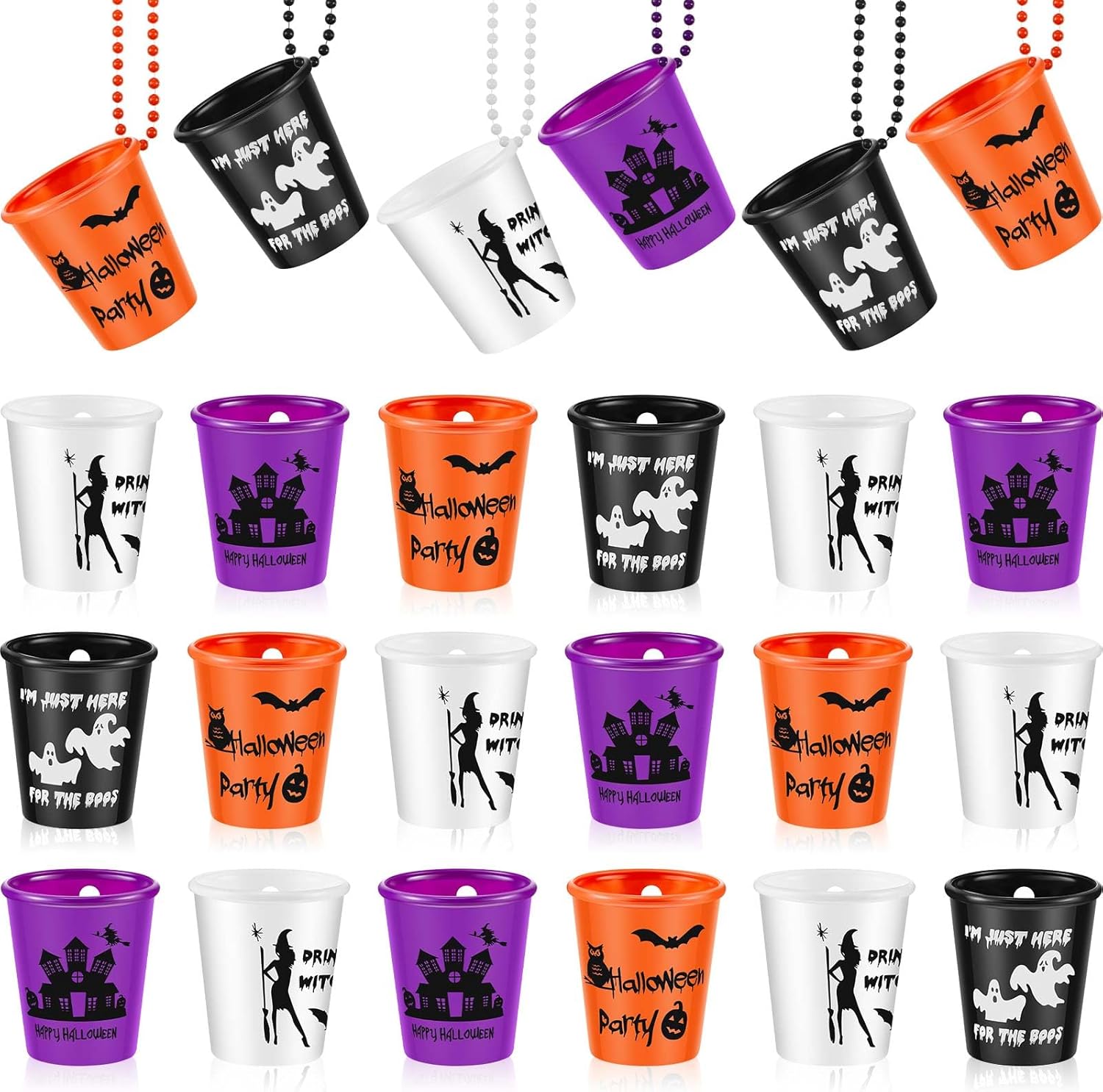 24 Pcs Halloween Shot Glass on Beaded Necklace Skull