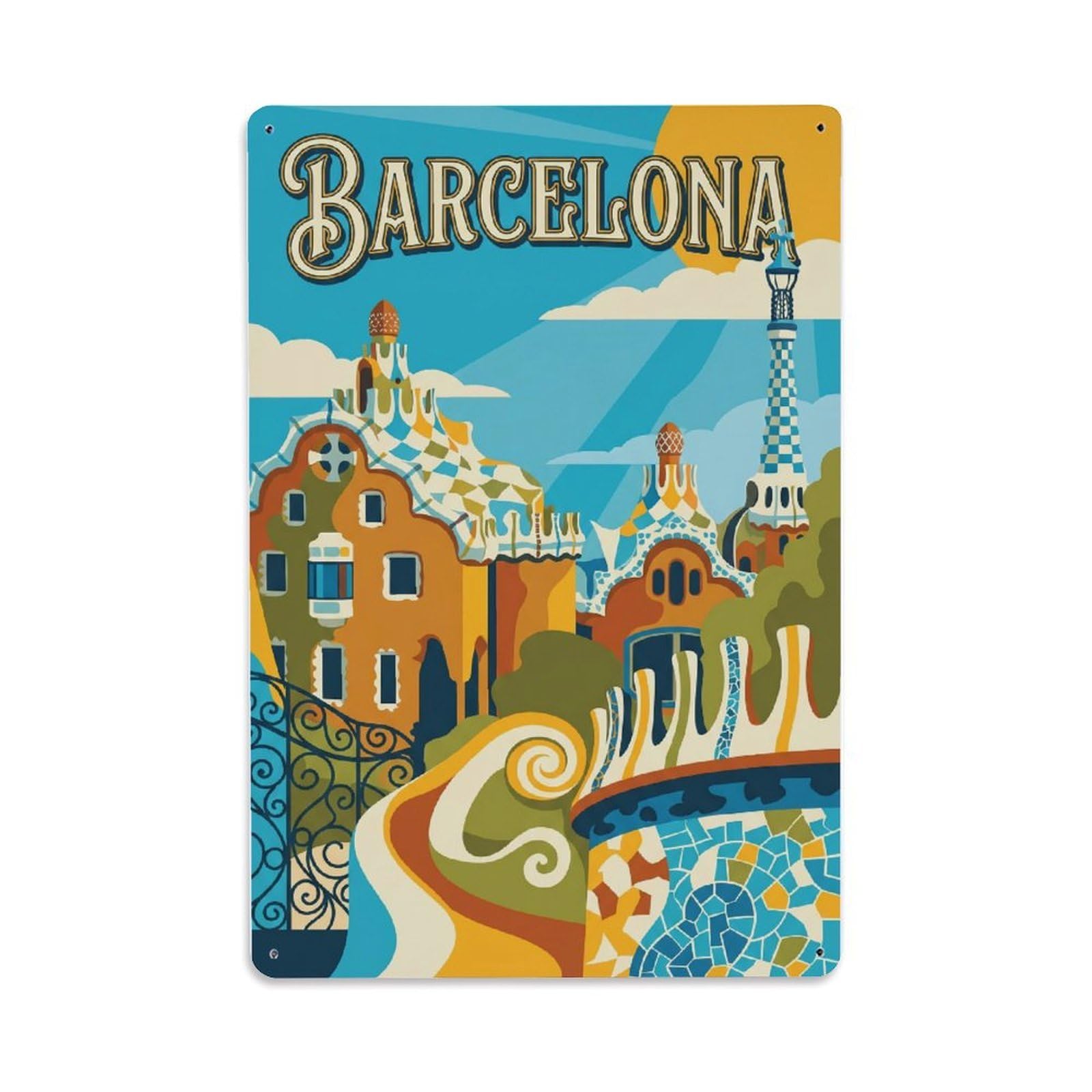 Vintage Travel Architecture Spain Modernist Metal Tin Sign Plaque Wall Decor for Cafe, Club Bar, Office, Home Garden Metal Poster 8x12Inch