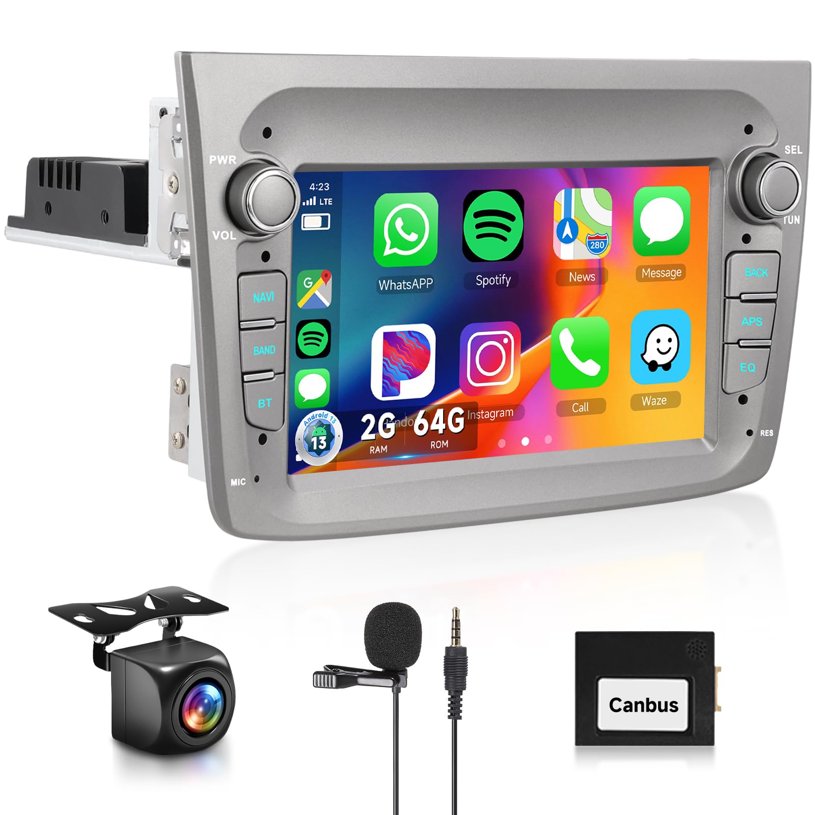 【2+64G】Hodozzy Carplay Autoradio per Alfa Romeo MITO 2008-2016,7 Pollici Stereo auto Bluetooth con Android Auto/WiFi/GPS/RDS/FM/USB+Telecamera Retromarcia