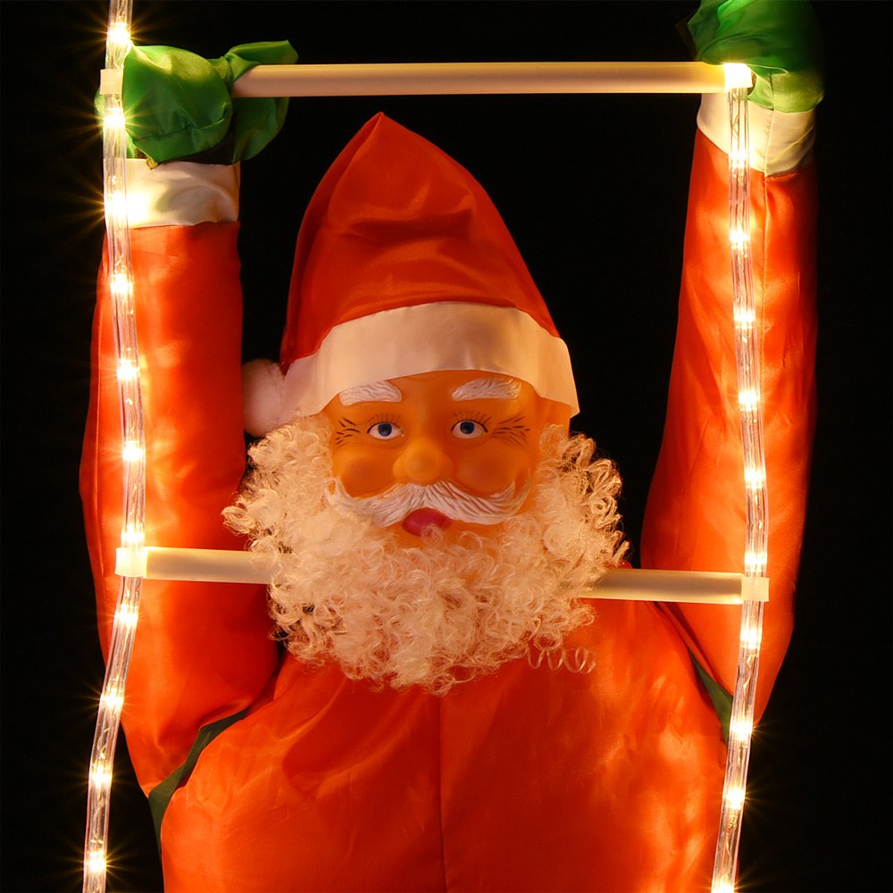 MONZANA® Babbo Natale con LED sulla Scala XXL 240cm Addobbi Natalizi Luminosi Interni ed Esterni Decorazioni Natalizie