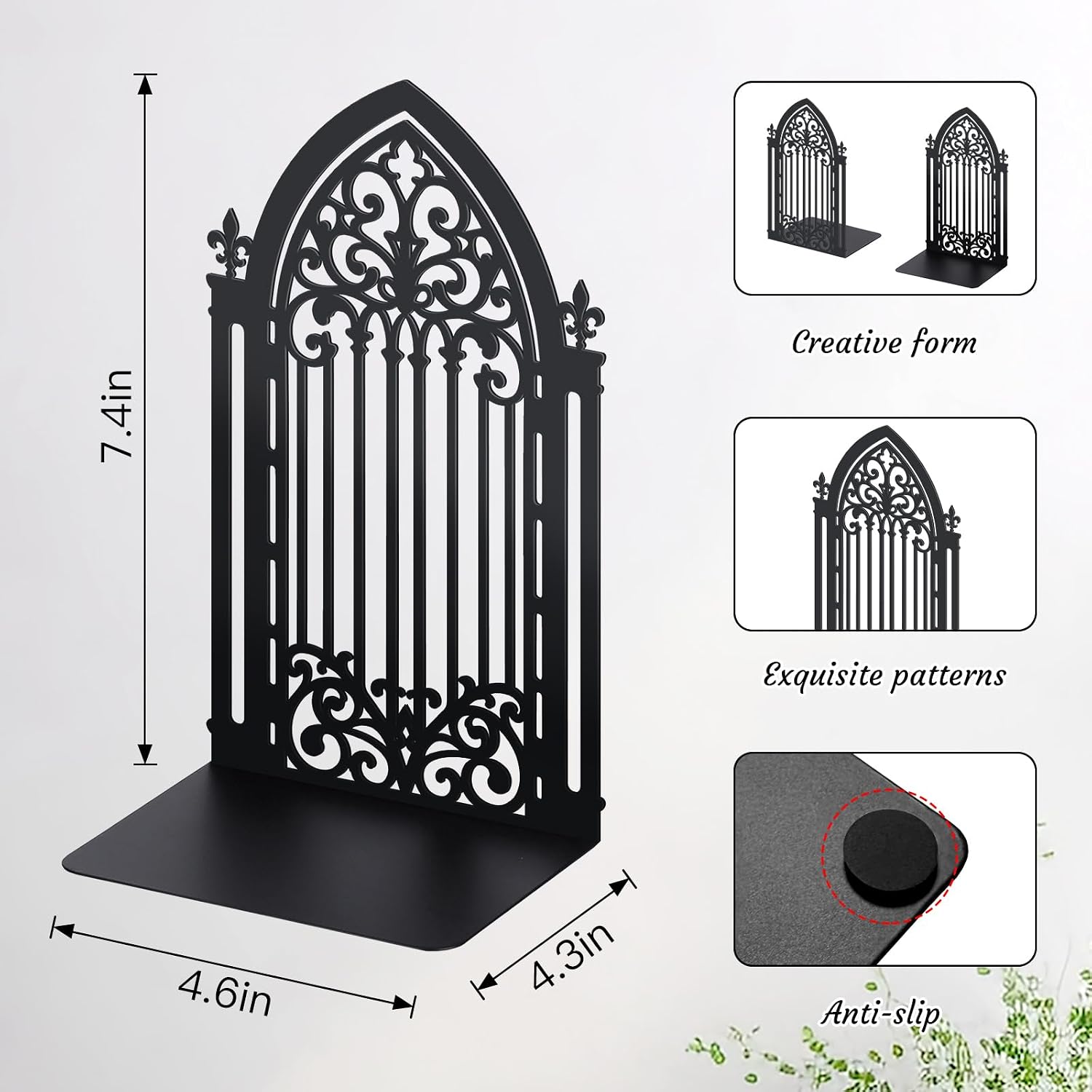 Bnesi Gothic Vintage Metal Bookends Fantasy Book Ends for Shelves Heavy Books Office Book Stopper Stylish Gothic Bookends Ideal for Fantasy & Vintage Book Display (Classic)