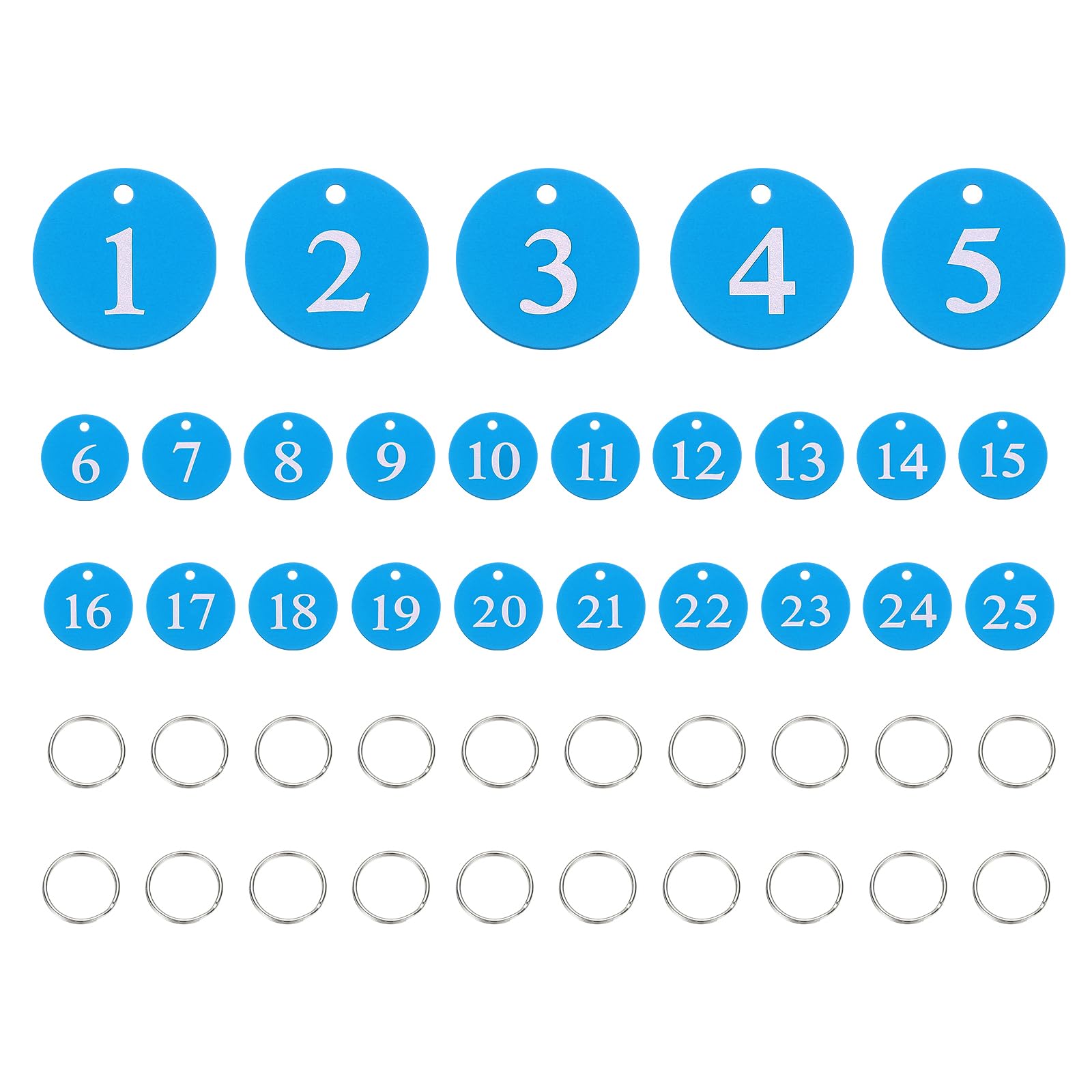 PATIKIL 25PCS Number Tags 1-25, Table Number Key Tags Aluminum Numbered Keychain Metal Round with Key Rings for Organizer Field Sales Hangers Clothes Labels ID, Sky Blue — image 1