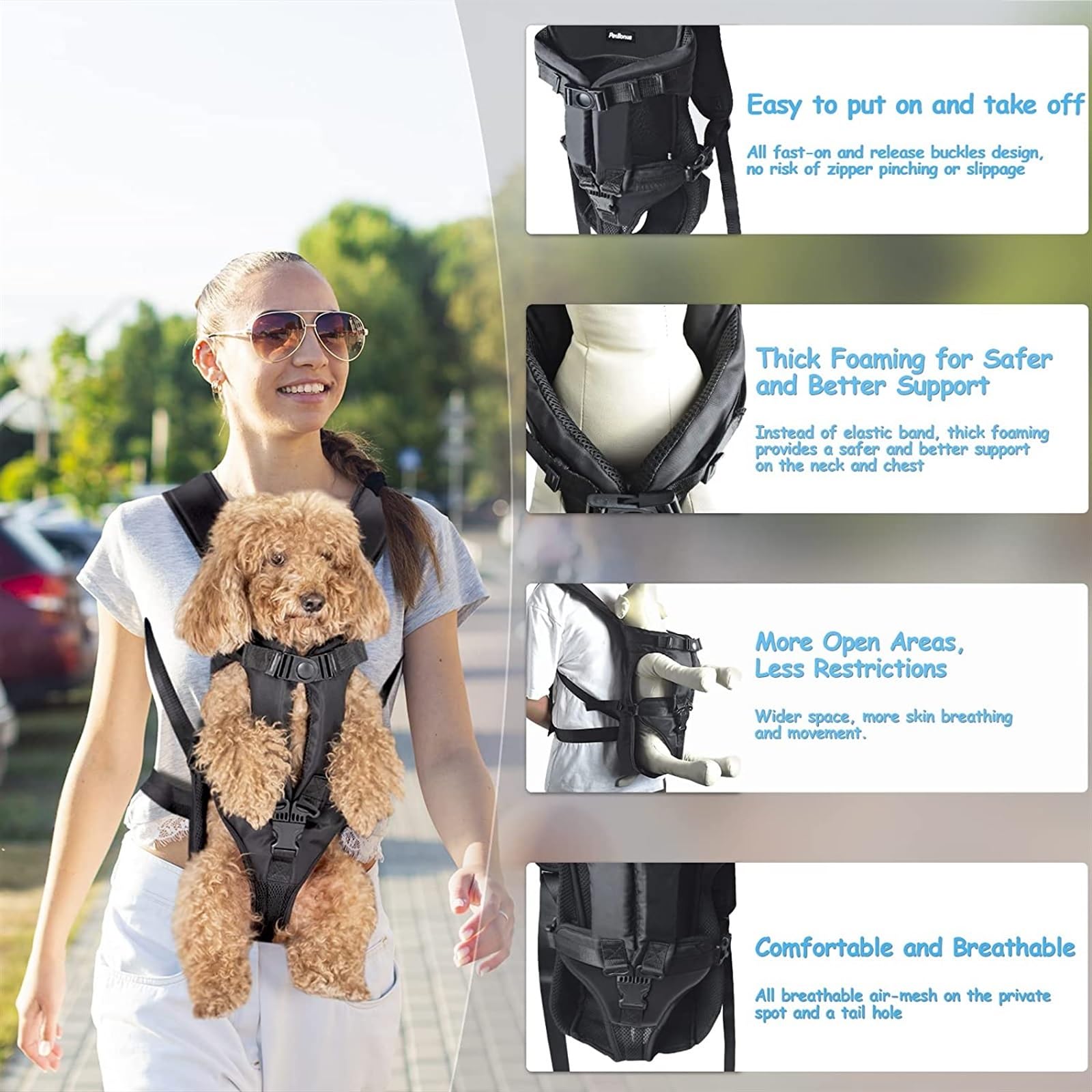 Haustier-Hundetragetasche-Tragetasche-Hundetragerucksack aus doppelter Schulter tragbarer Reiserucksack im Freien Hundetragetasche Reiseset (Farbe: Schwarz, Größe: XL)