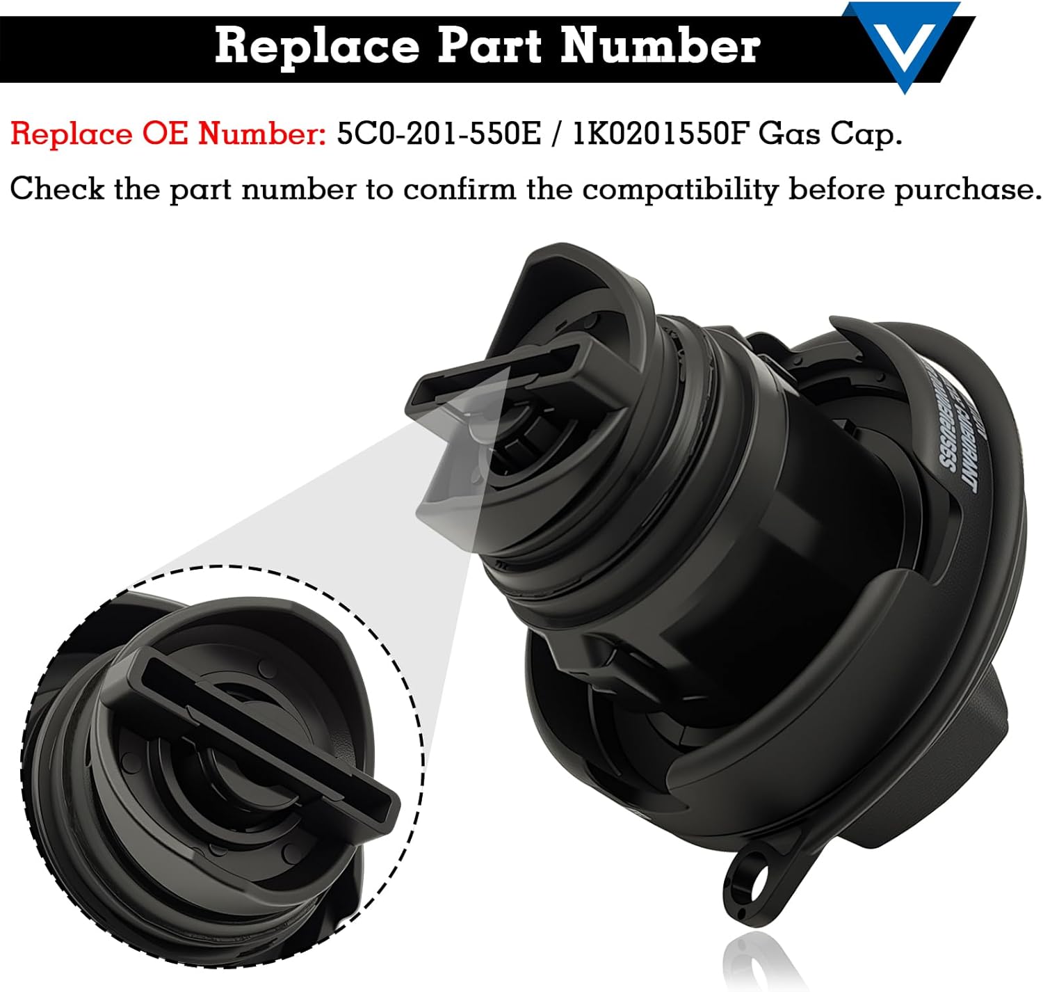 5C0-201-550E Gas Cap, Fuel Tank Cap for 2011-2016 Volkswagen Jetta, Replace 1K0201550F
