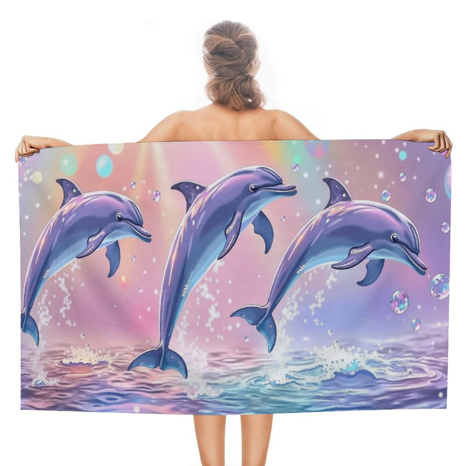 Anceky Dolphins OceanBeach Towel Microfiber Soft Absorbent Oversized Large Bath Towel Blanket Thin Quick Dry for Adults Swimming Pool Yoga Gym Travel 51"X31"